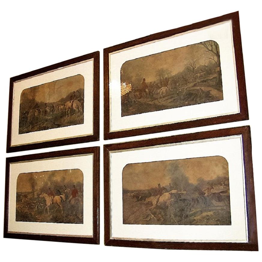 Ensemble de quatre gravures originales de scènes de chasse de John Frederick Herring Snr