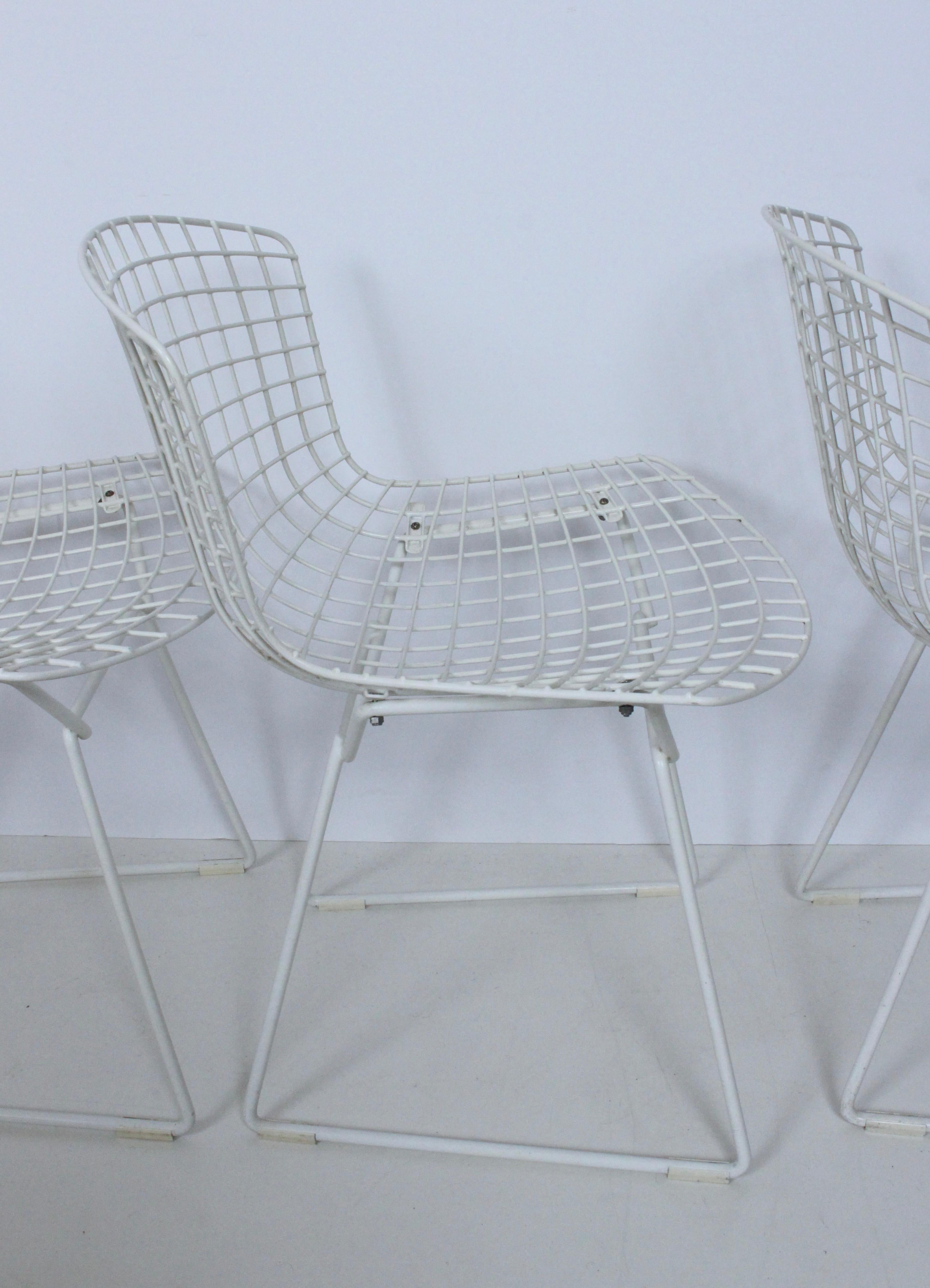 Set of Four Original Harry Bertoia for Knoll White Wire Side Chairs, 1960's 7