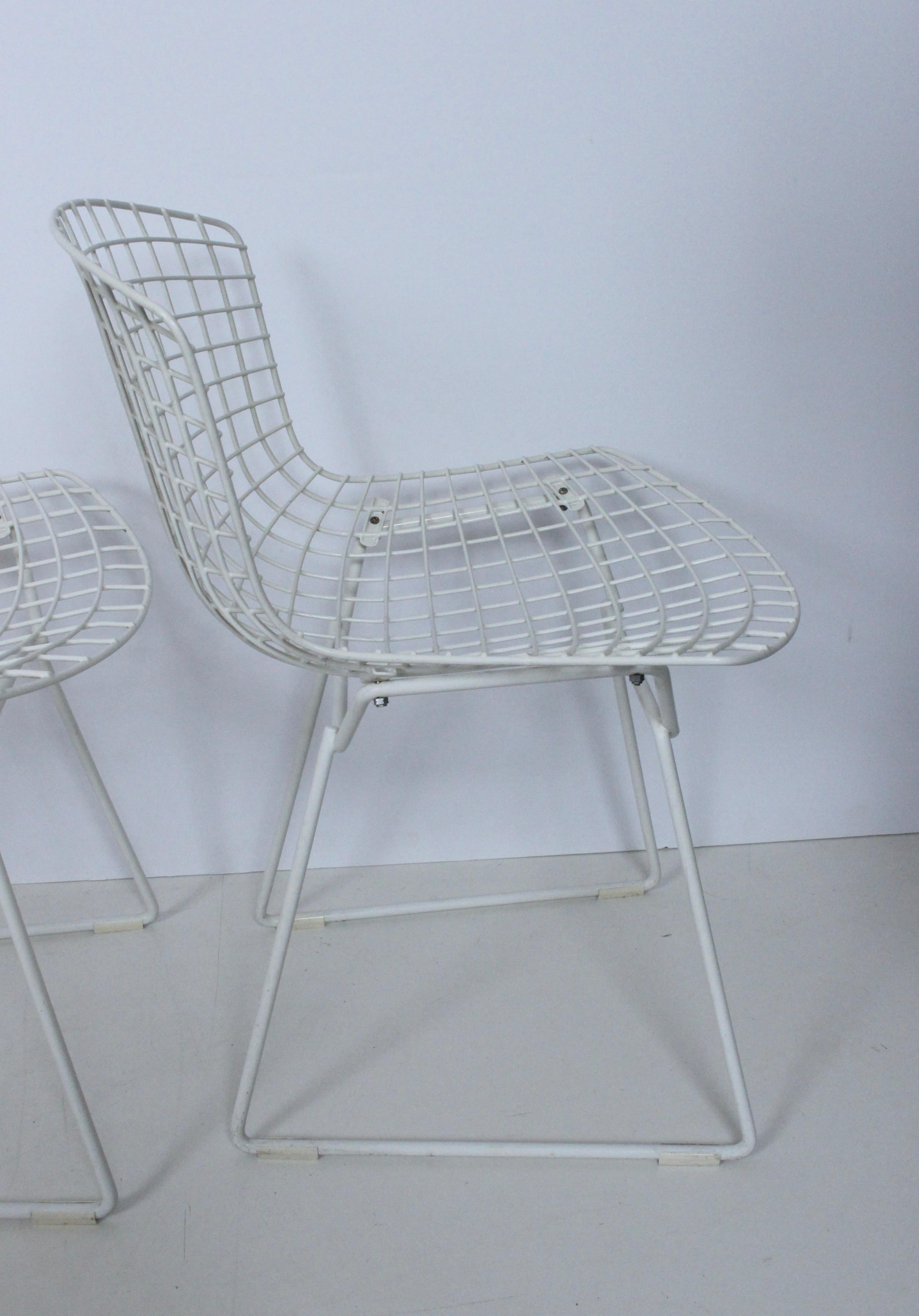 Set of Four Original Harry Bertoia for Knoll White Wire Side Chairs, 1960's 8