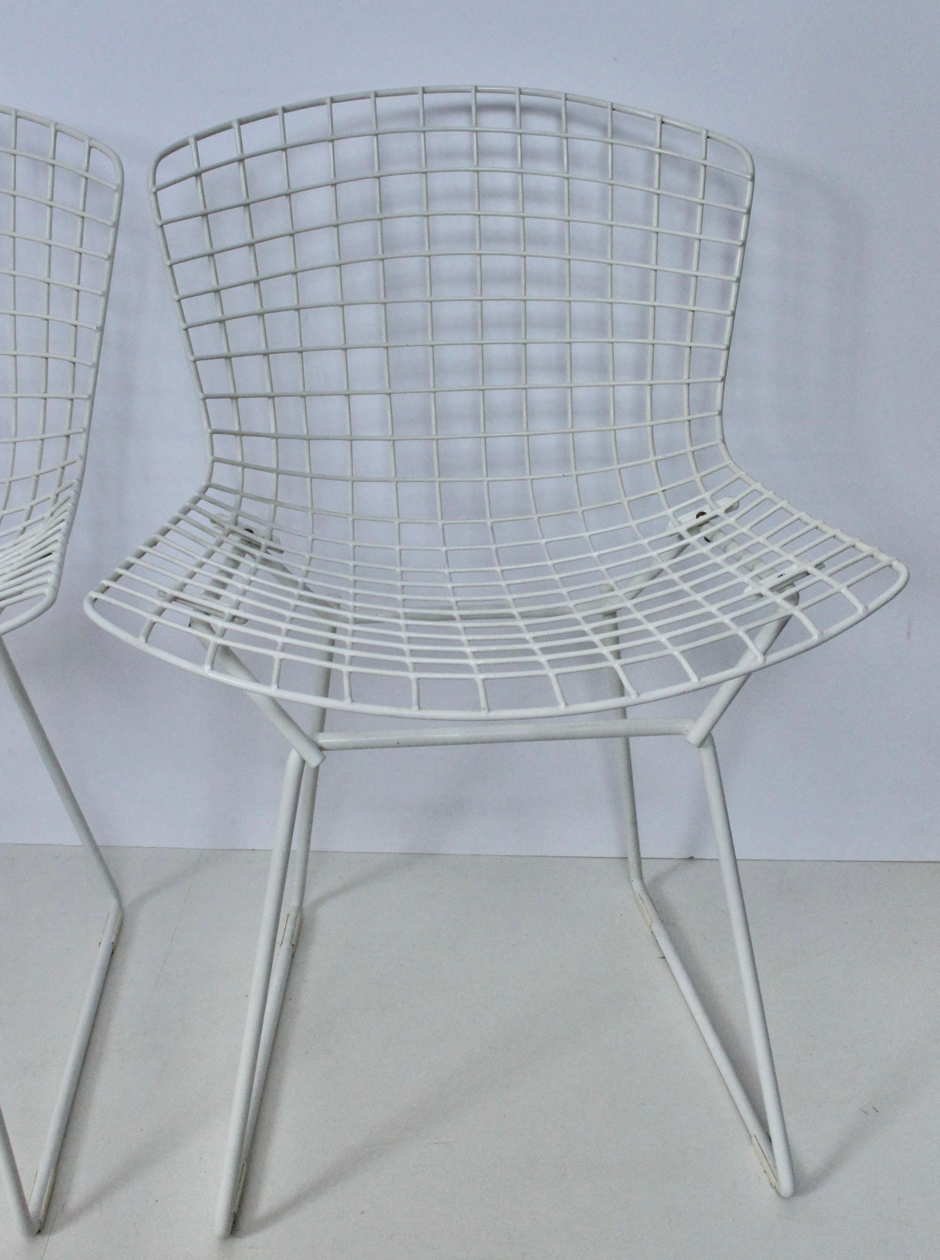 Plastic Set of Four Original Harry Bertoia for Knoll White Wire Side Chairs, 1960's