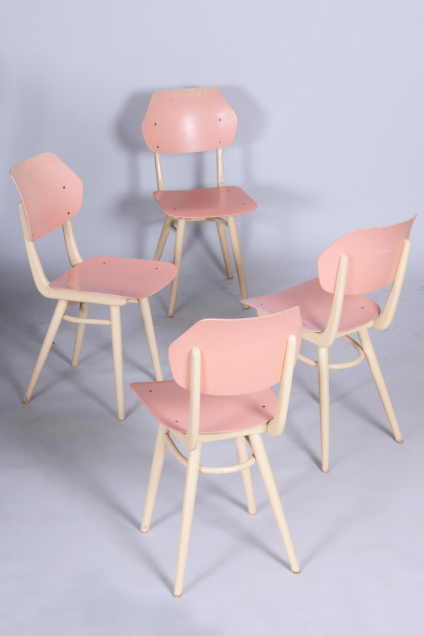 Mid-Century Modern Set of Four Original Midcentury Chairs, Jitona Sobeslav, Beech, Czechia, 1950s For Sale