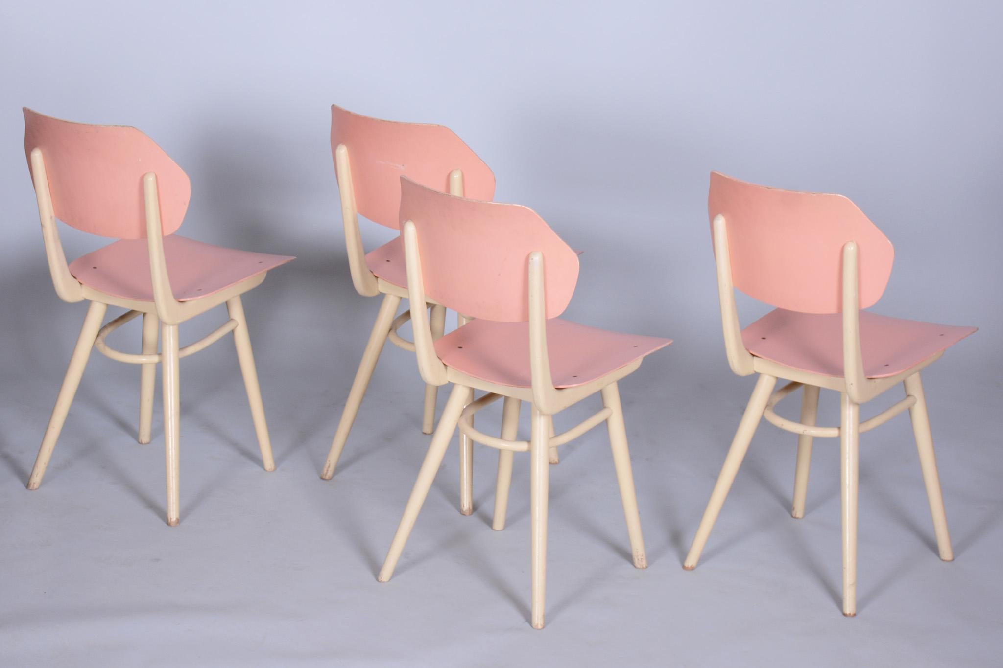 Set of Four Original Midcentury Chairs, Jitona Sobeslav, Beech, Czechia, 1950s In Good Condition For Sale In Horomerice, CZ