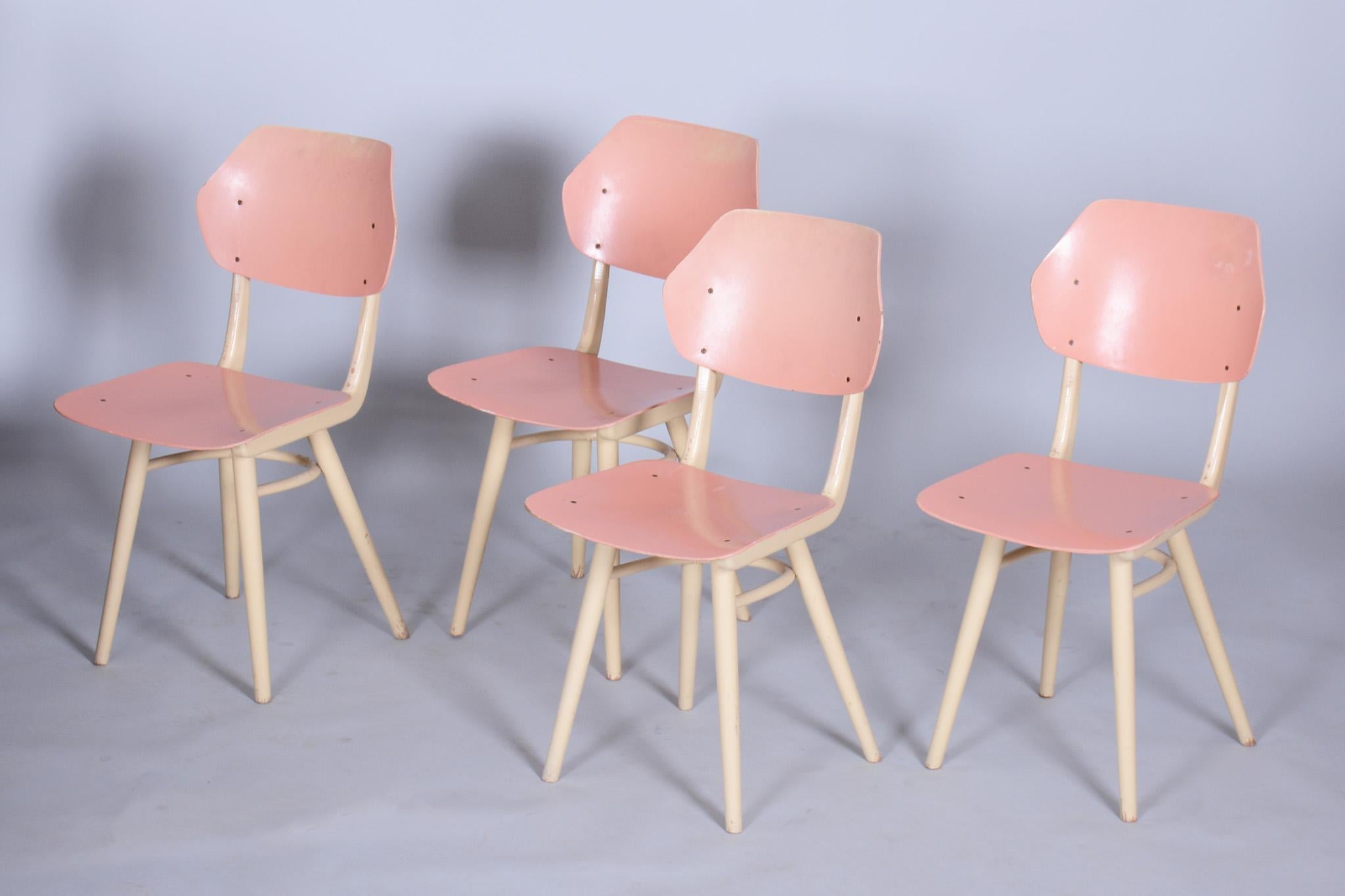 20th Century Set of Four Original Midcentury Chairs, Jitona Sobeslav, Beech, Czechia, 1950s For Sale