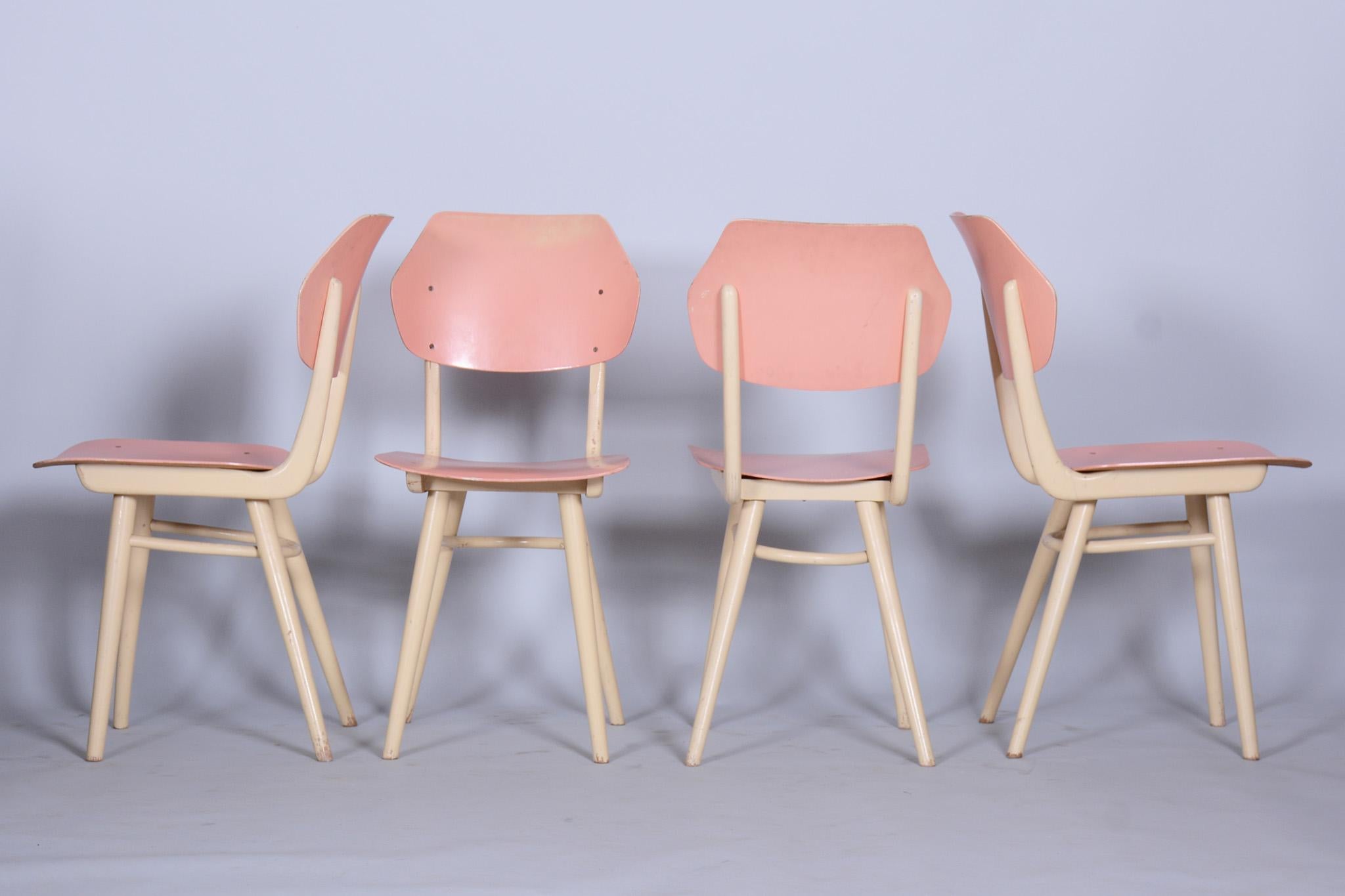Set of Four Original Midcentury Chairs, Jitona Sobeslav, Beech, Czechia, 1950s For Sale 1