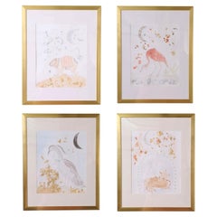 Set of Four Original Mixed Media Drawings of Animals, Priced Individually