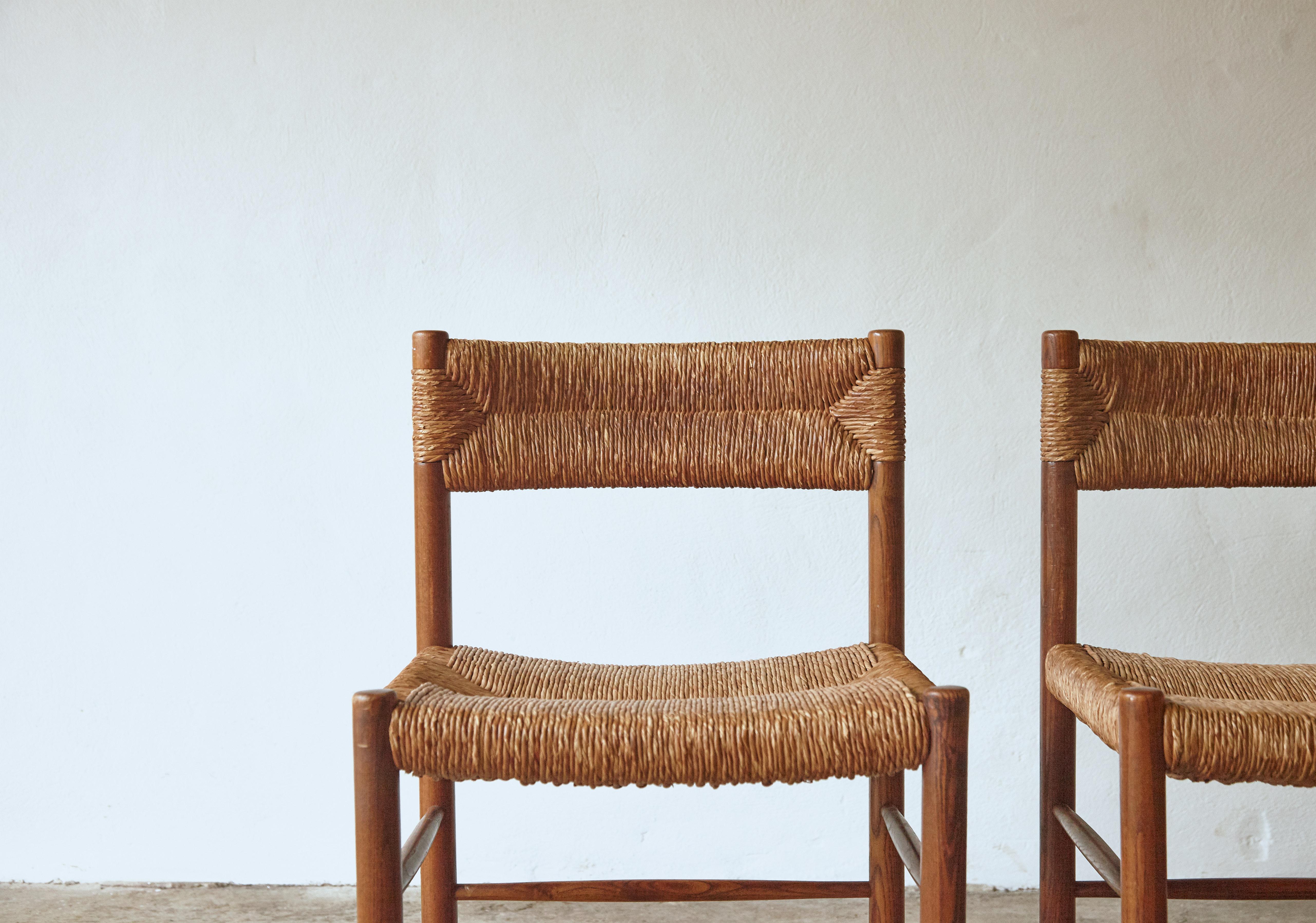 Rush Set of Four Original Robert Sentou Dordogne Chairs, France, 1960s