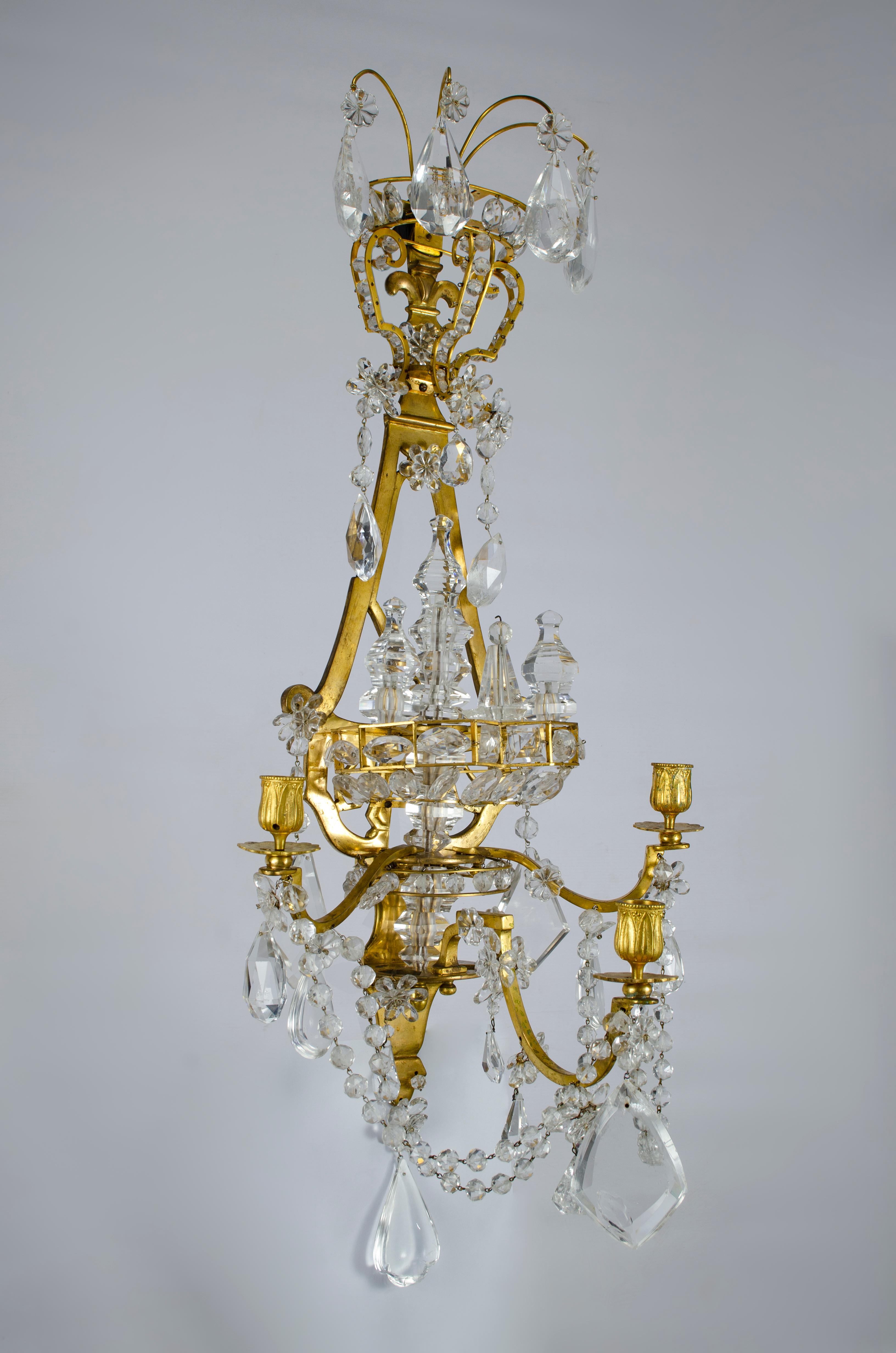 Louis XVI Set of Four Ormolú and Rock Crystal Wall Appliques For Sale