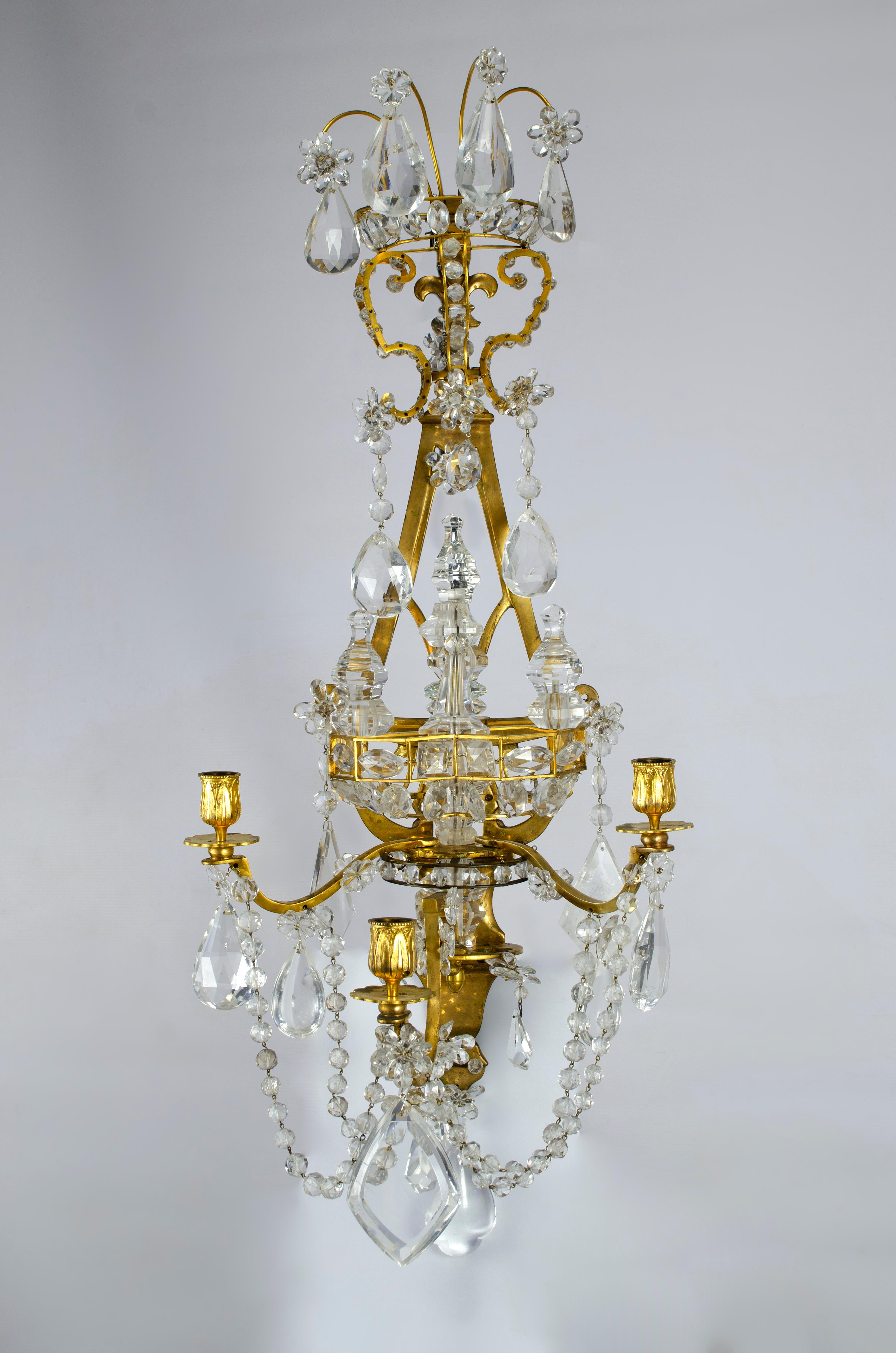 French Set of Four Ormolú and Rock Crystal Wall Appliques For Sale