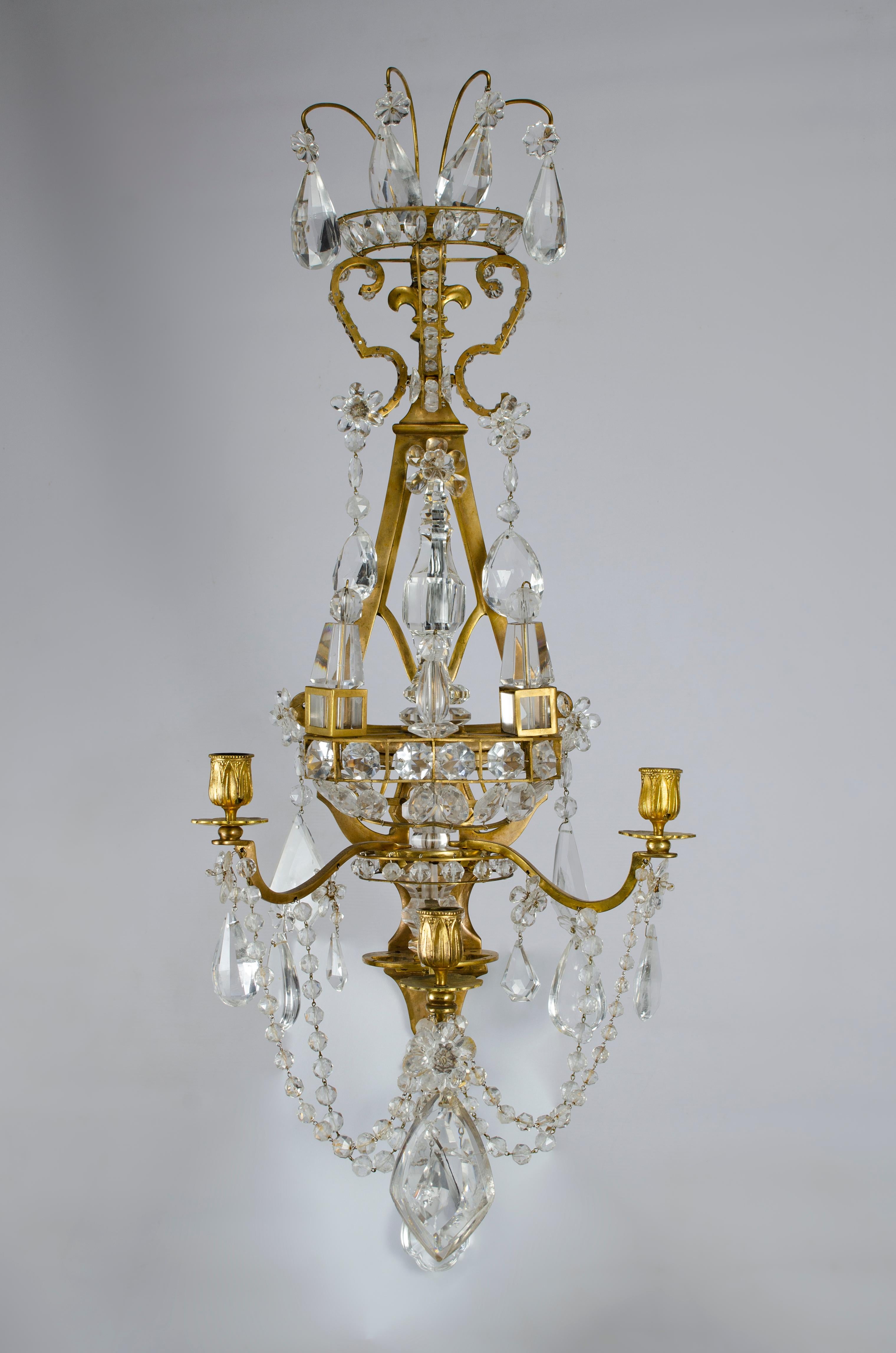 Gilt Set of Four Ormolú and Rock Crystal Wall Appliques For Sale