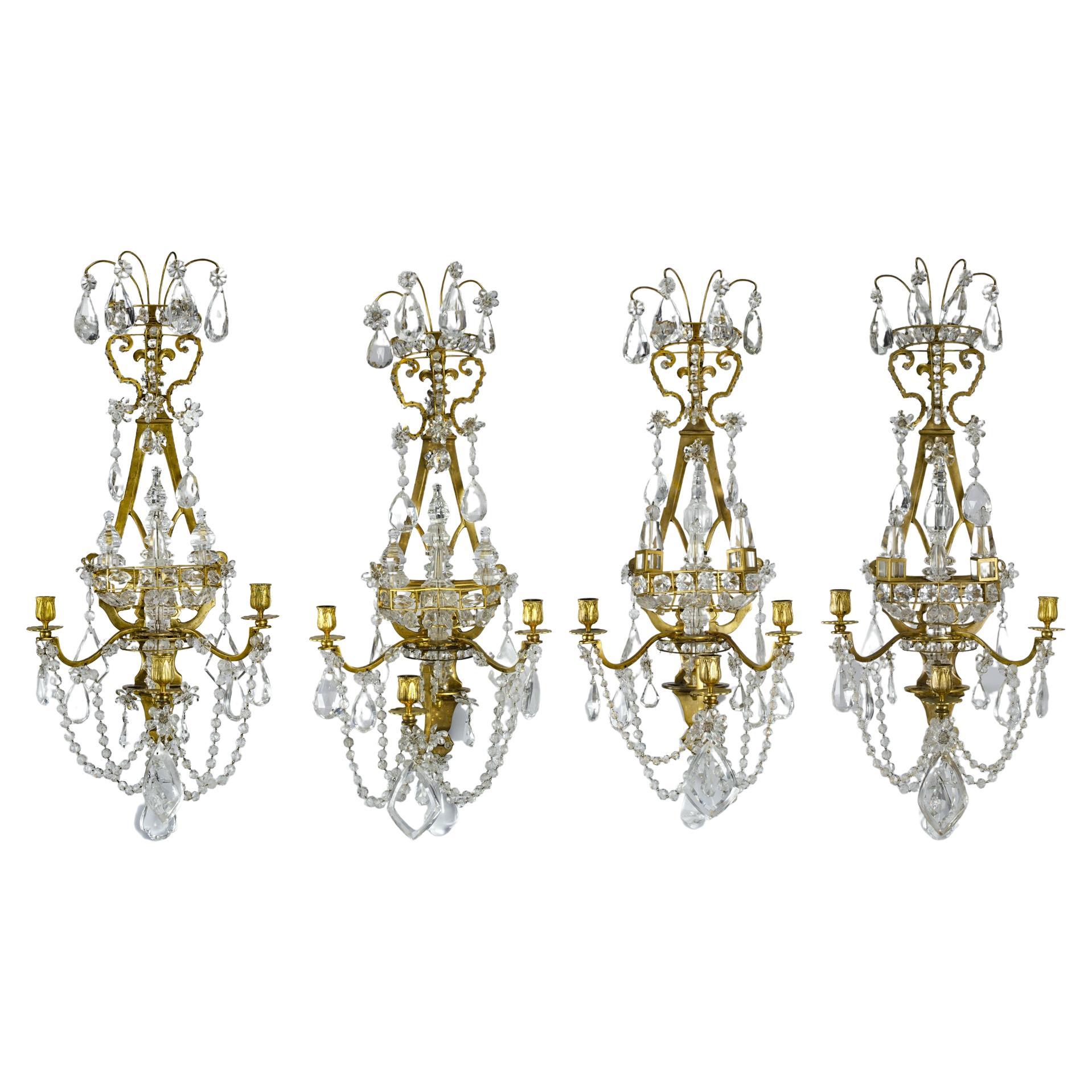 Set of Four Ormolú and Rock Crystal Wall Appliques For Sale