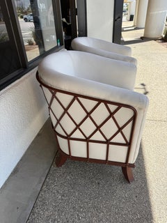 Set of Four Outdoor Club Chairs Painted Metal in Sunbrella Fabric