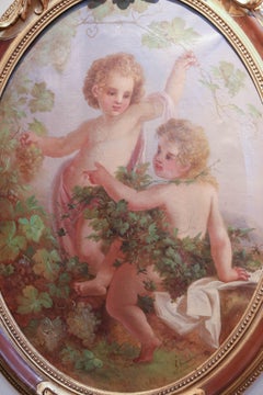 Suite of Four Oval oil Paintings Depicting Cherubs  “The Four Seasons” C. Cramer