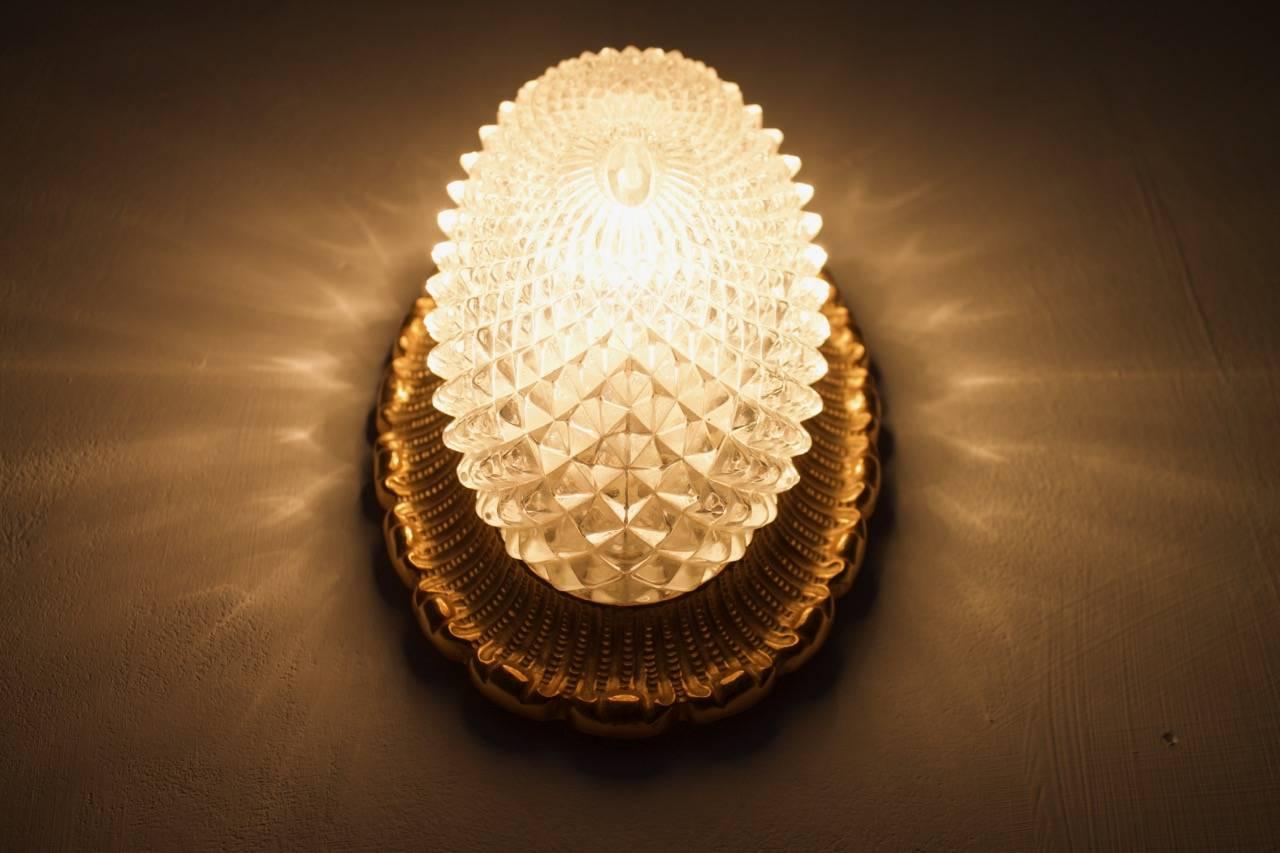 Set of Two Oval Wall Sconces with Textured Glass and Gilded Metal by Limburg 2