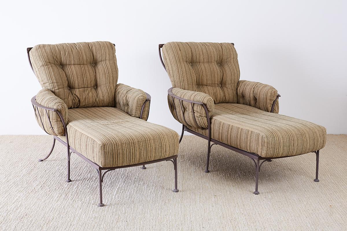 Grand set of four oversized chaise lounges handmade by O.W. Lee in California. Monterra model is known for its generous size and hand-hammered details. The most comfortable lounge chairs or sun lounges you will ever lay on. Constructed from
