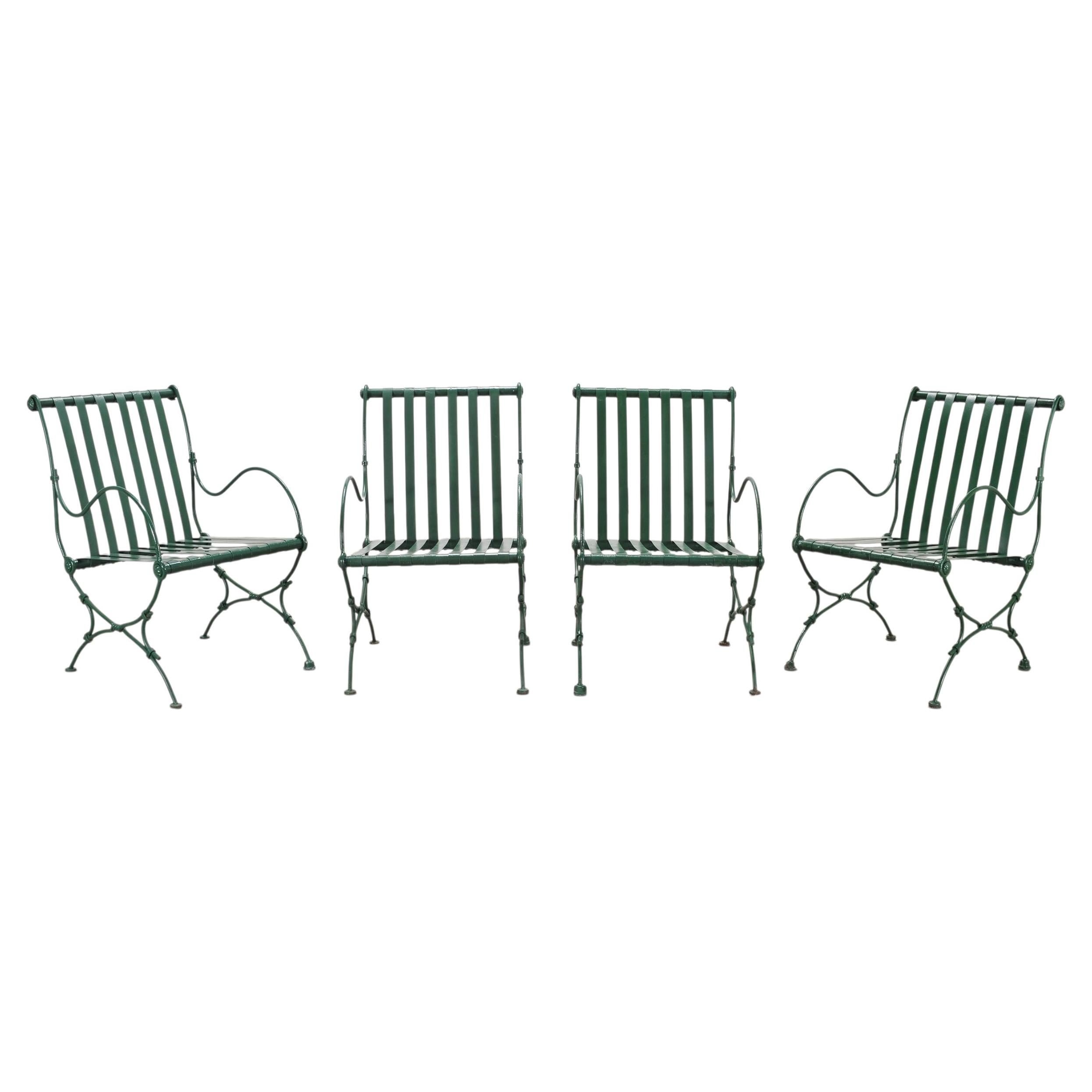 Set of Four O.W. Lee Wrought Iron Garden Patio Dining Armchairs