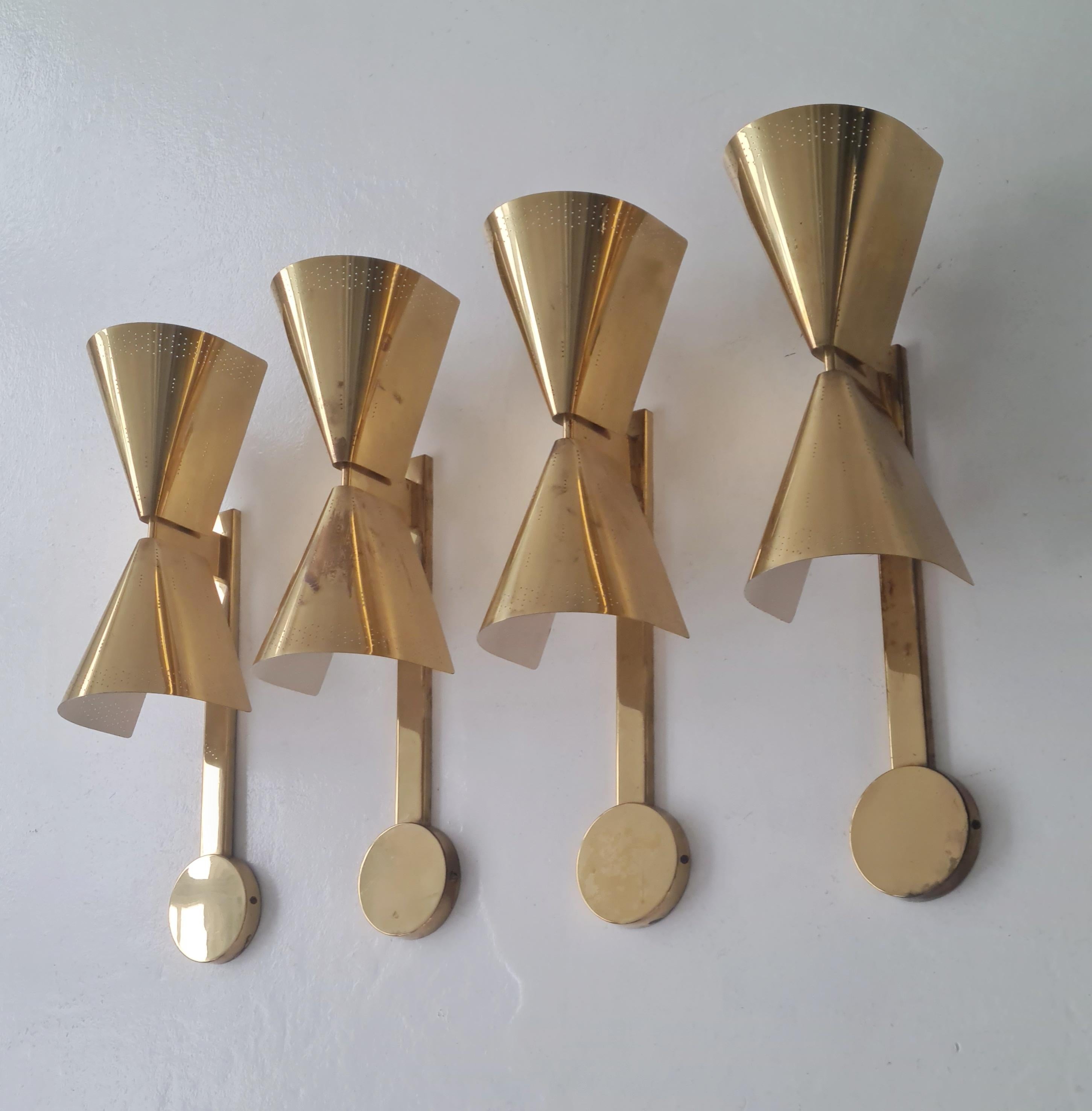 Set of Four Paavo Tynell Commissioned Scones in Perforated Brass, Taito, 1950s For Sale 2