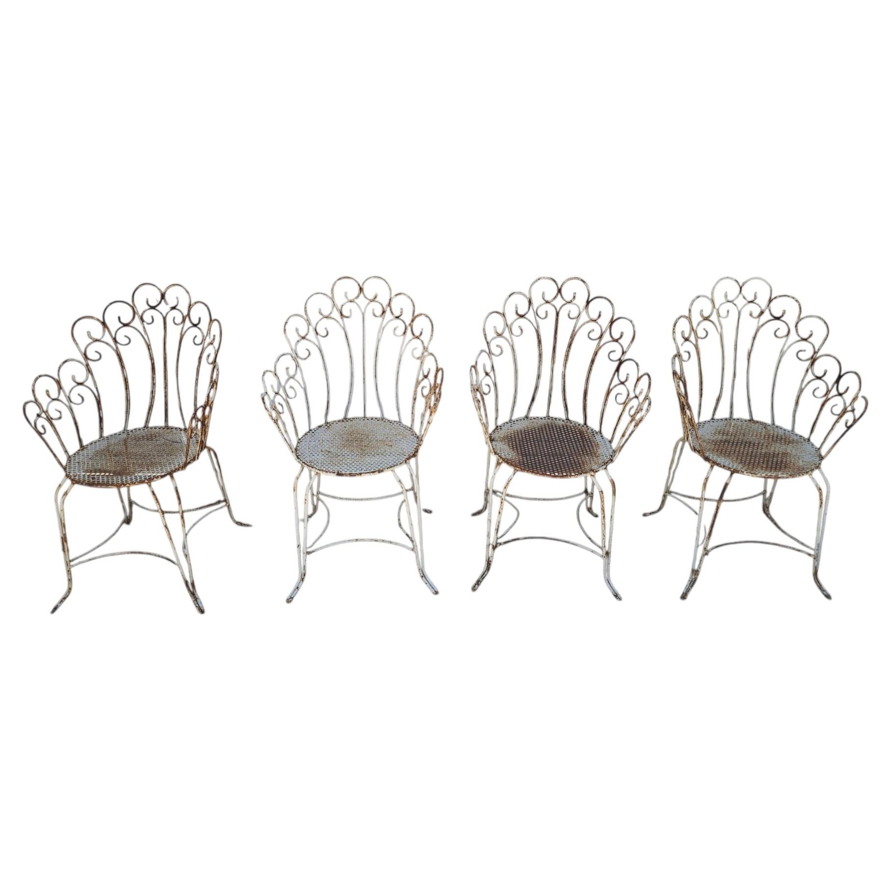 Set of Four Painted Iron Garden Chairs, 1950s