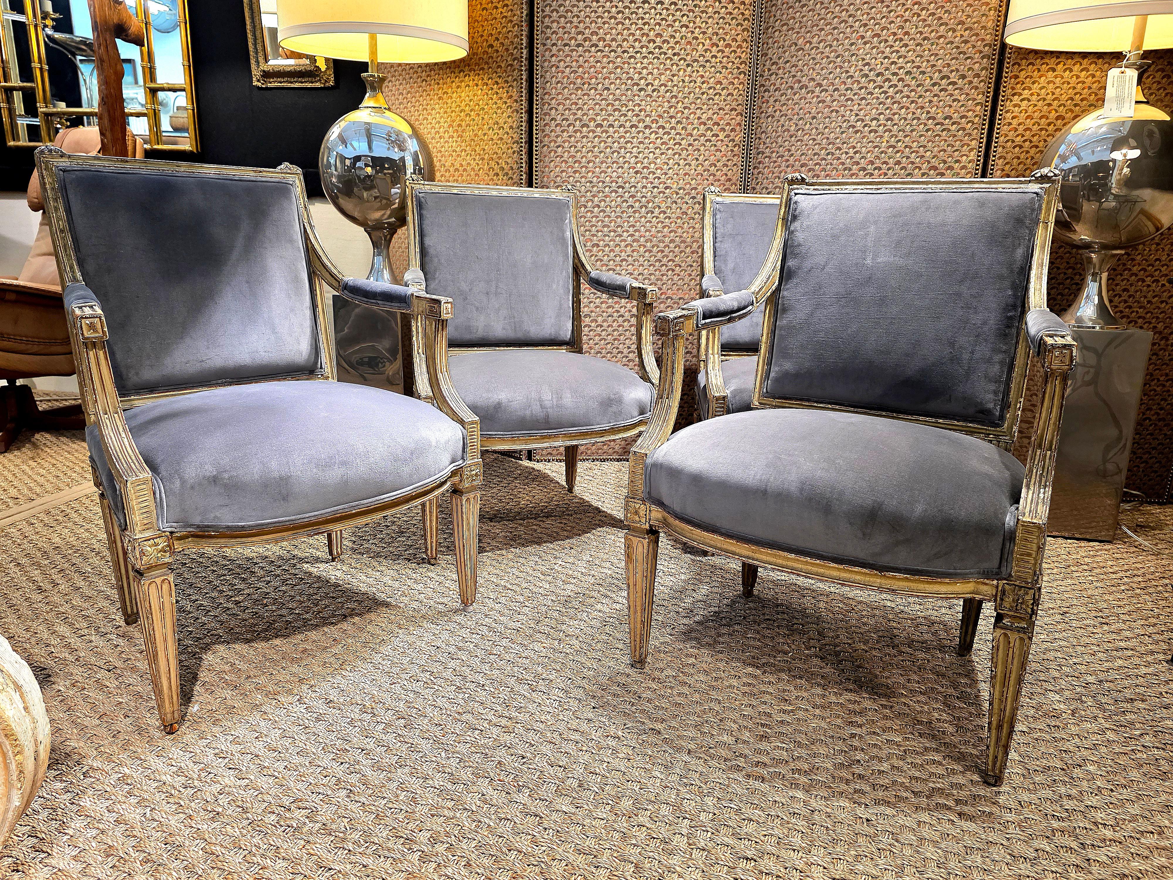 European Set of Four Painted Neoclassical Armchairs 18th Century For Sale
