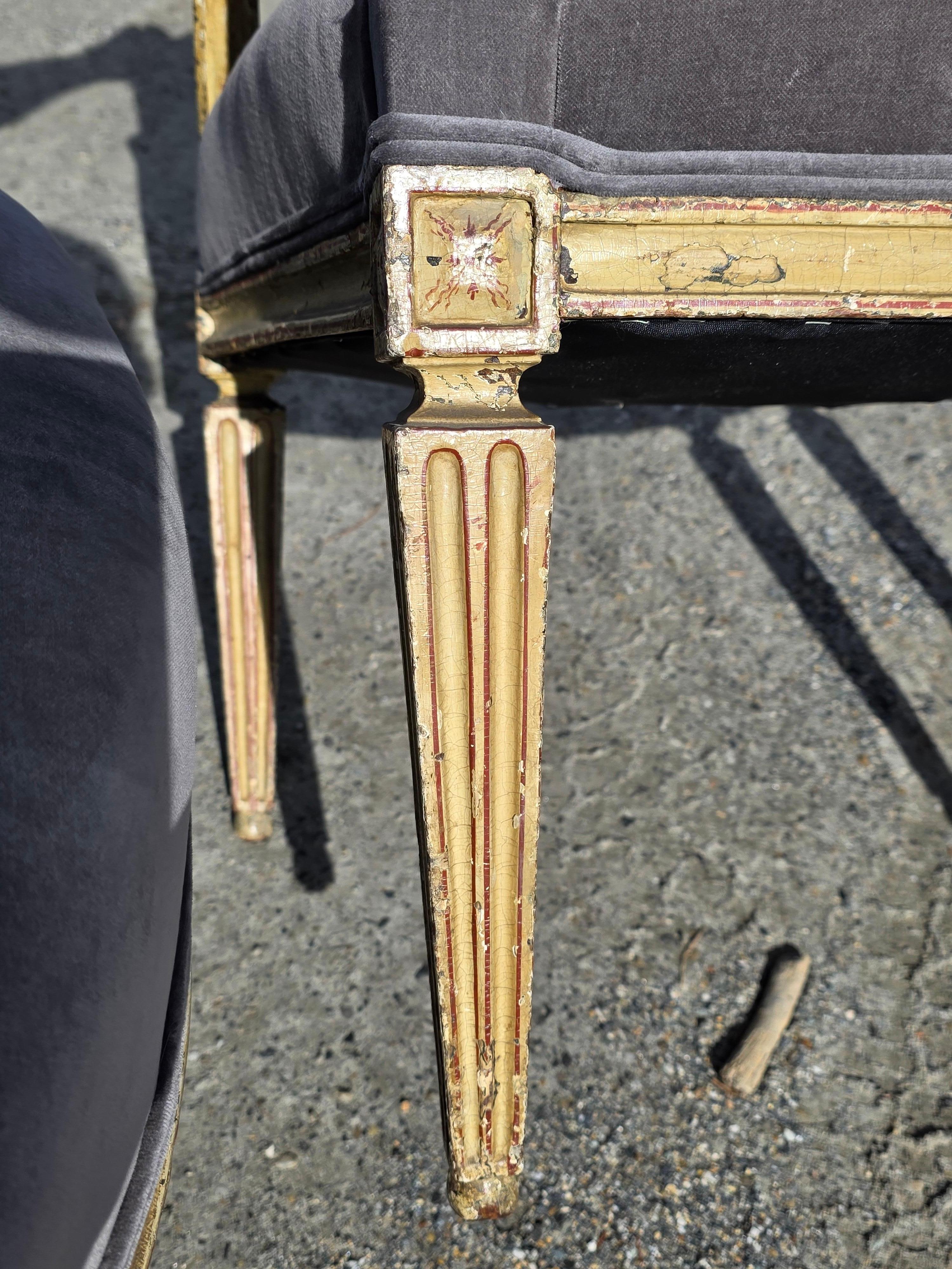 Set of Four Painted Neoclassical Armchairs 18th Century In Fair Condition For Sale In Hudson, NY