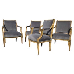 Set of Four Neoclassical Armchairs, Cream Painted Finish, 18th Century
