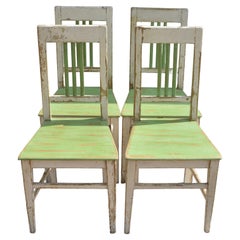 Set of Four Painted Pine Plank Seat Chairs