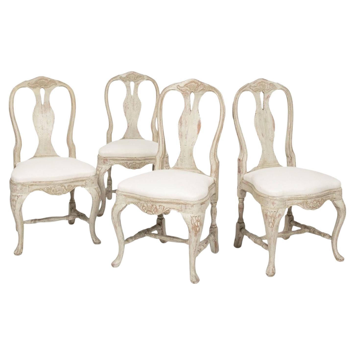 Set of Four Painted Swedish Rococo Chairs
