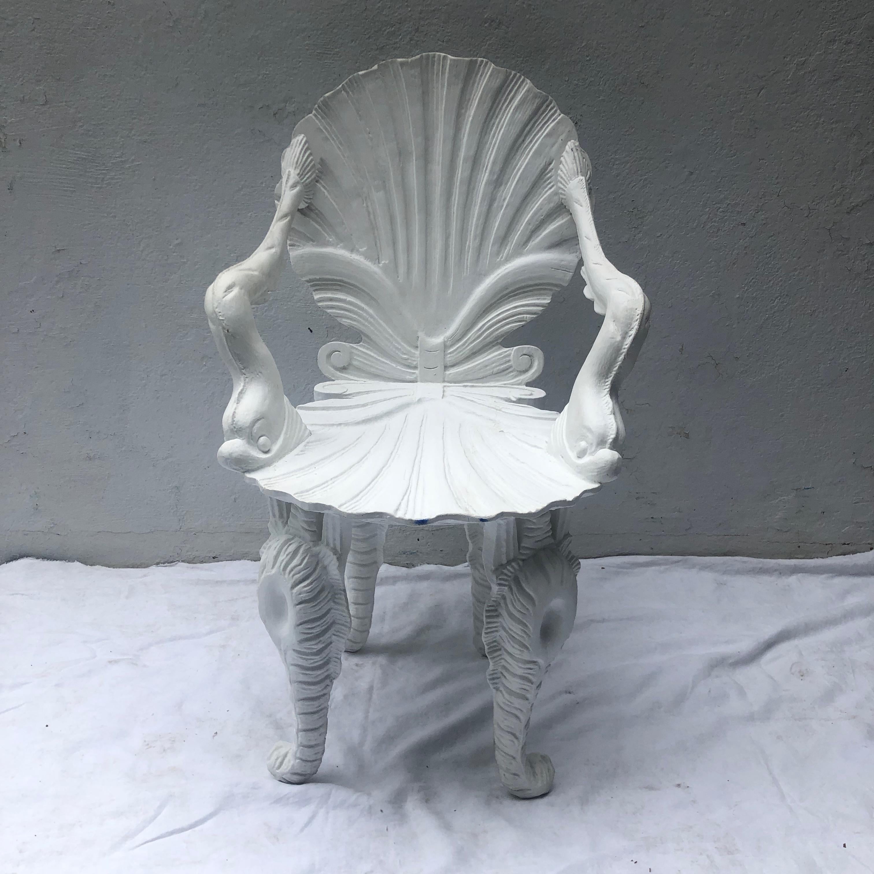 Italian Pair of White Carved Wood Grotto Armchairs