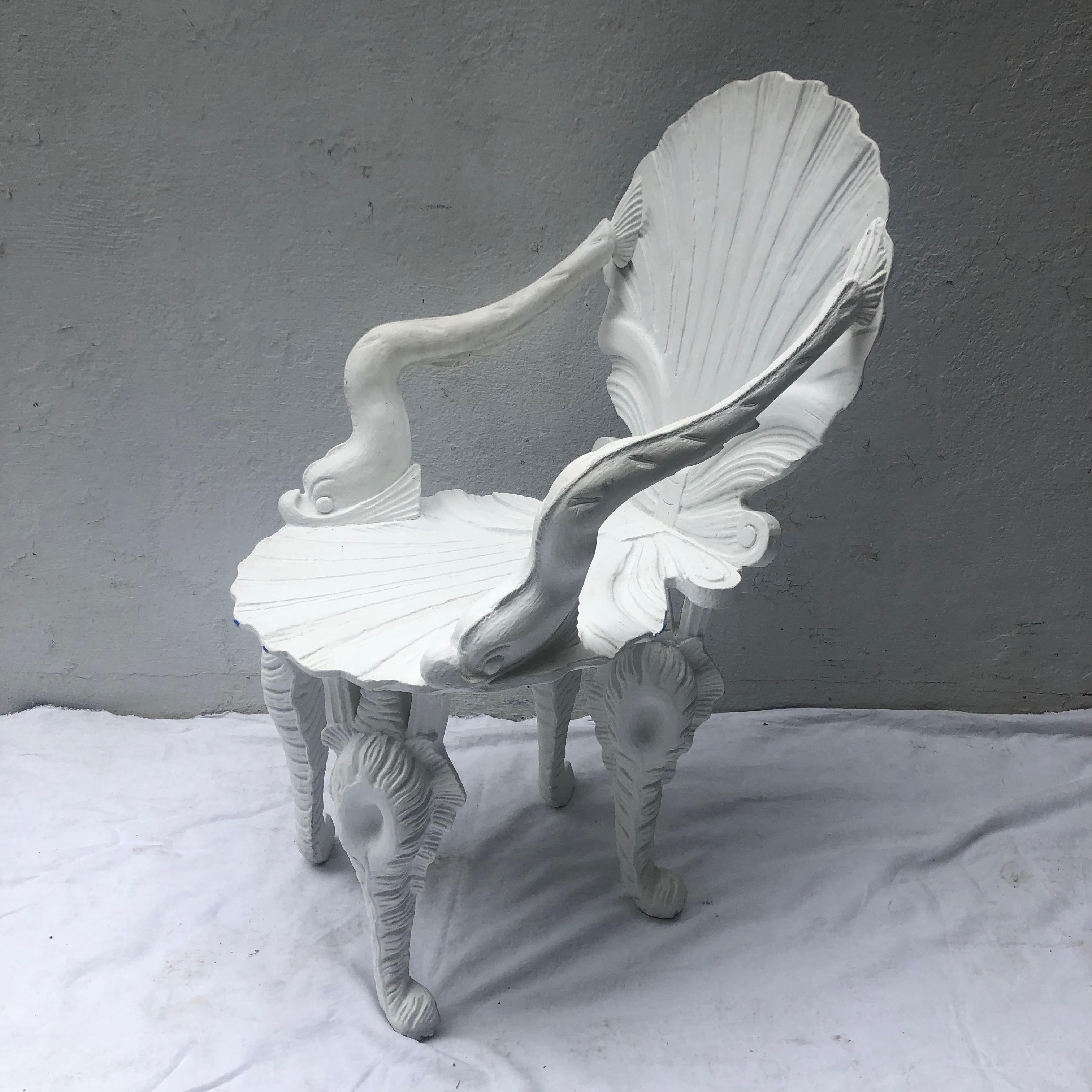 Pair of White Carved Wood Grotto Armchairs In Good Condition In East Hampton, NY
