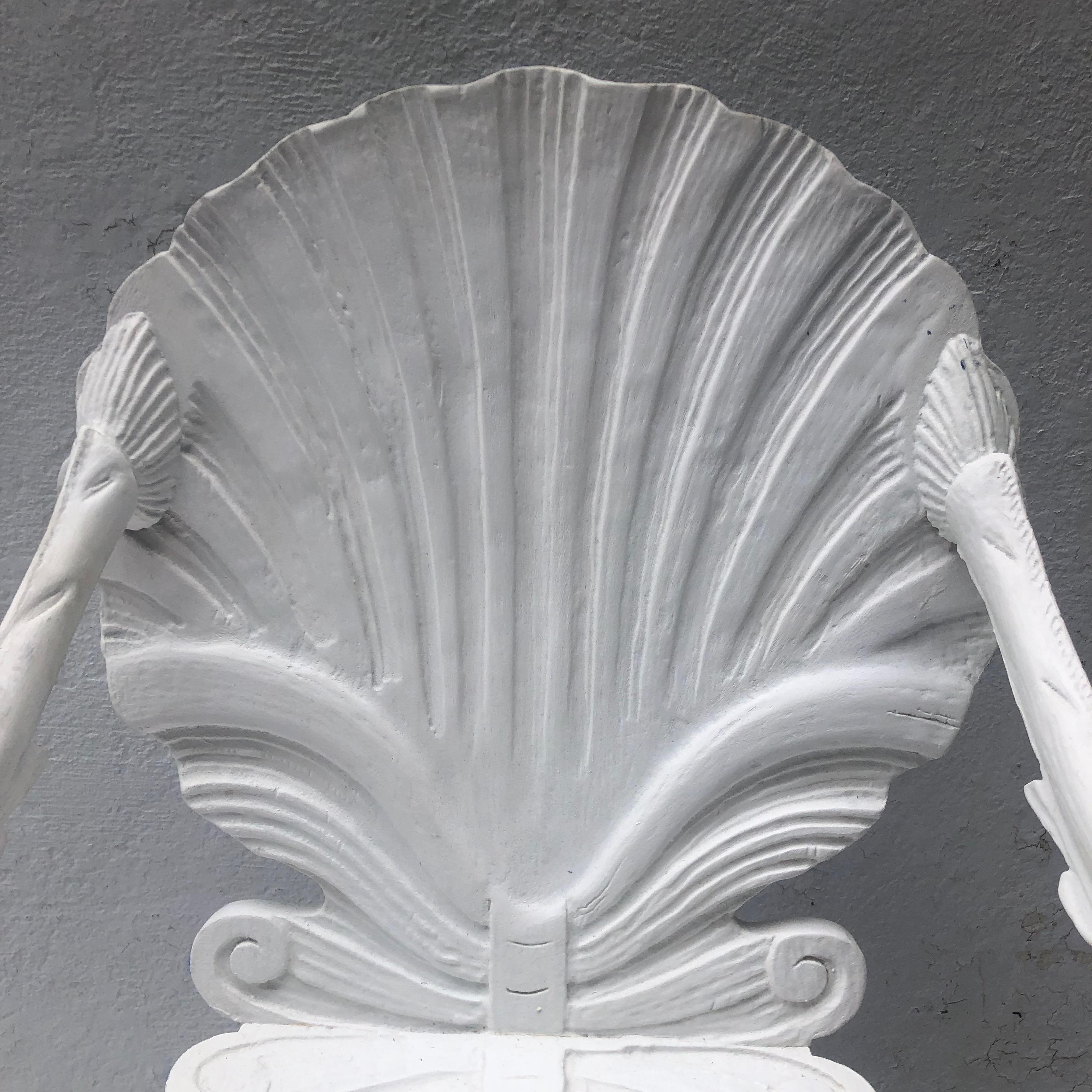 Pair of White Carved Wood Grotto Armchairs 1