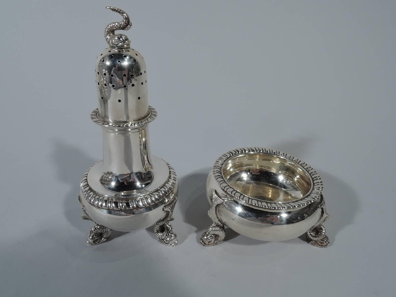 Neoclassical Revival Set of Four Pairs of Antique Neoclassical Sterling Silver Salts & Peppers