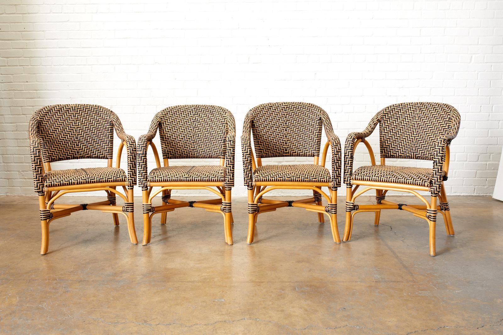 Organic Modern Set of Four Palacek Rattan Garden Dining Armchairs