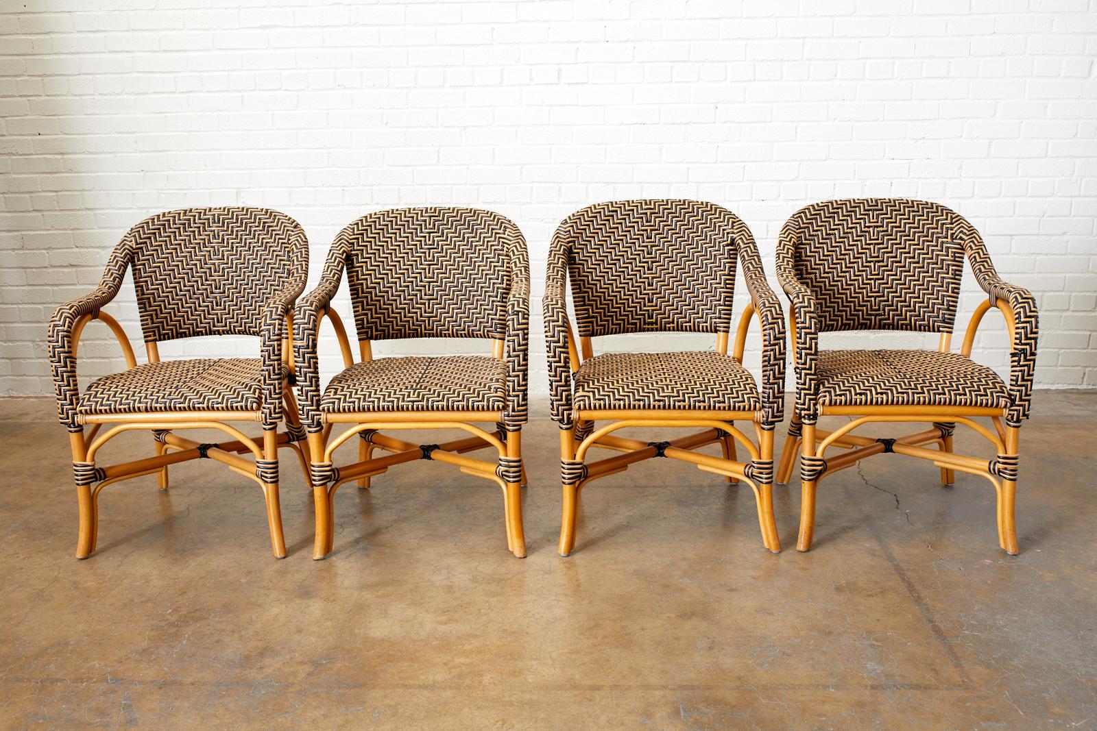 Hand-Crafted Set of Four Palacek Rattan Garden Dining Armchairs