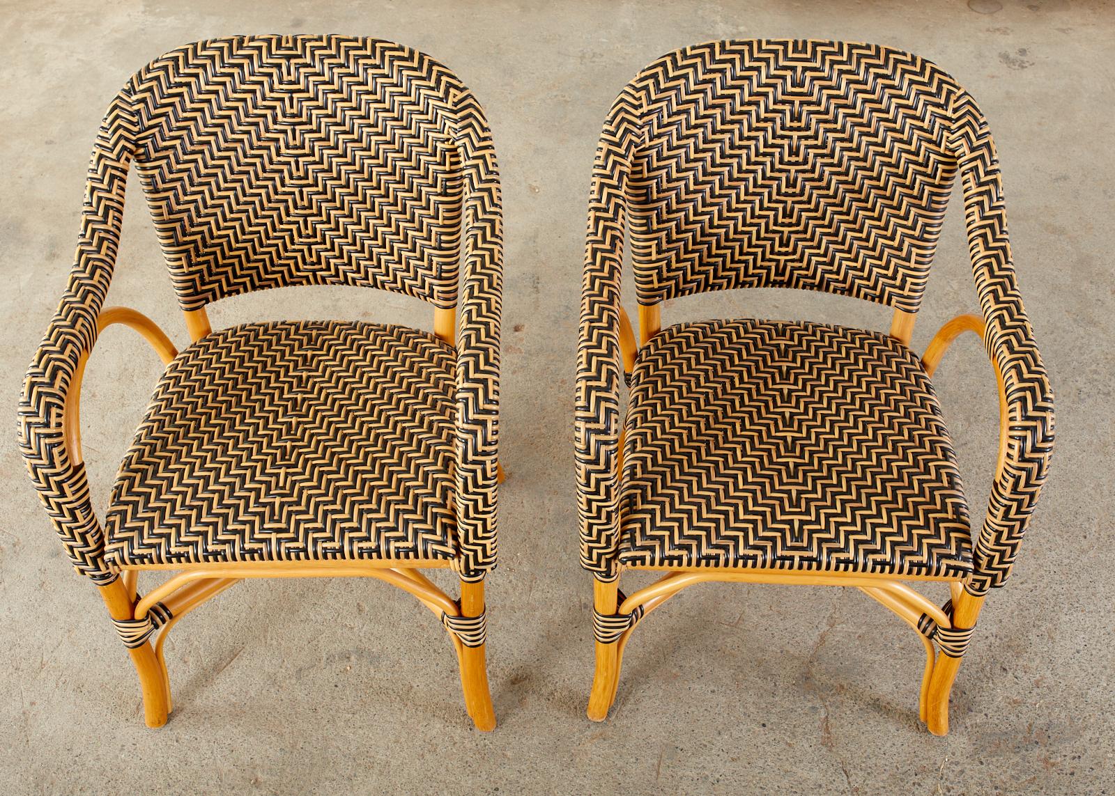 Set of Four Palecek Bamboo Rattan Dining Armchairs In Good Condition In Rio Vista, CA