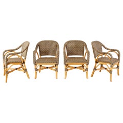 Set of Four Palecek Bamboo Rattan Dining Armchairs