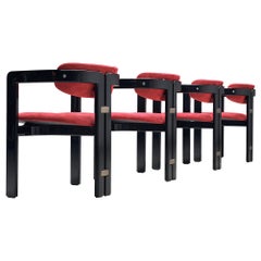 Set of Four "Pamplona" Chairs in Red Fabric by Augusto Savini