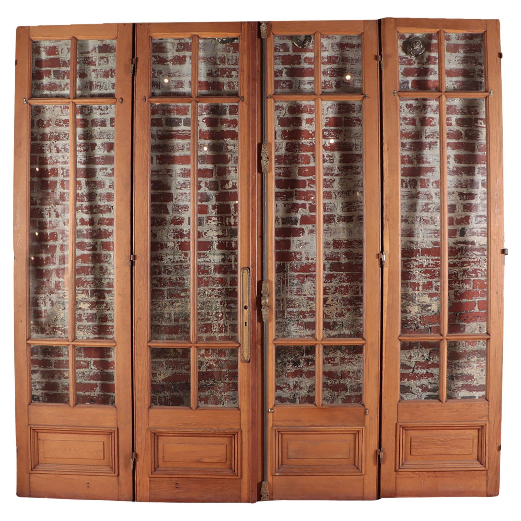 Set of Four Panel Oak Entry Doors with Beveled Glass, circa 1900