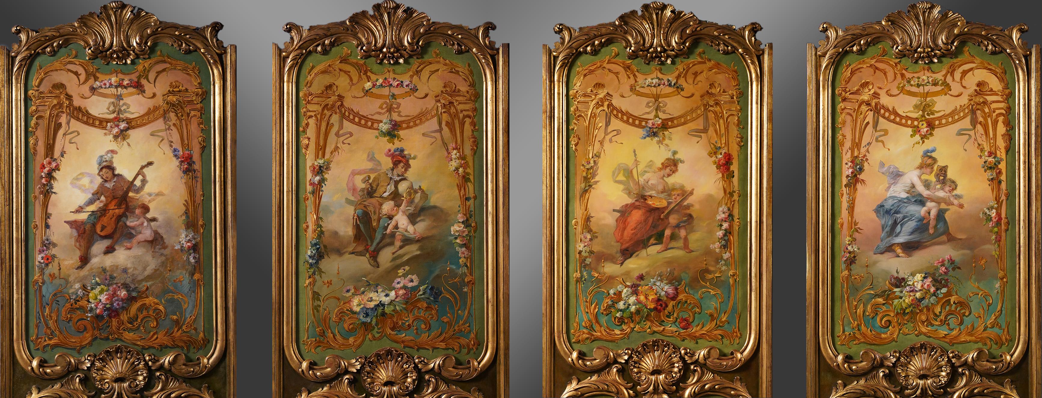 French Set of Four Panels decorated with Allegories of art, France, Circa 1865 For Sale