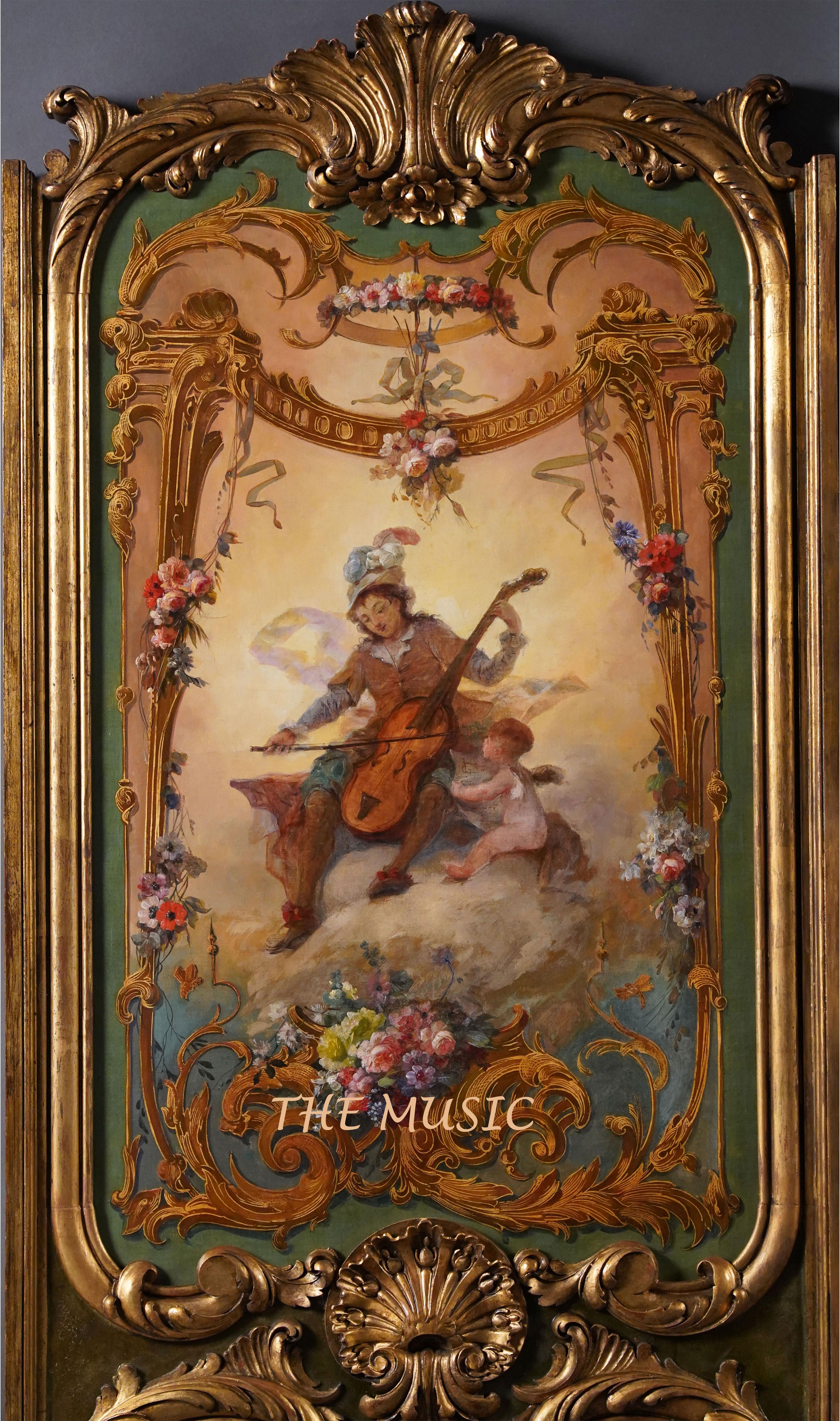 Hand-Carved Set of Four Panels decorated with Allegories of art, France, Circa 1865 For Sale