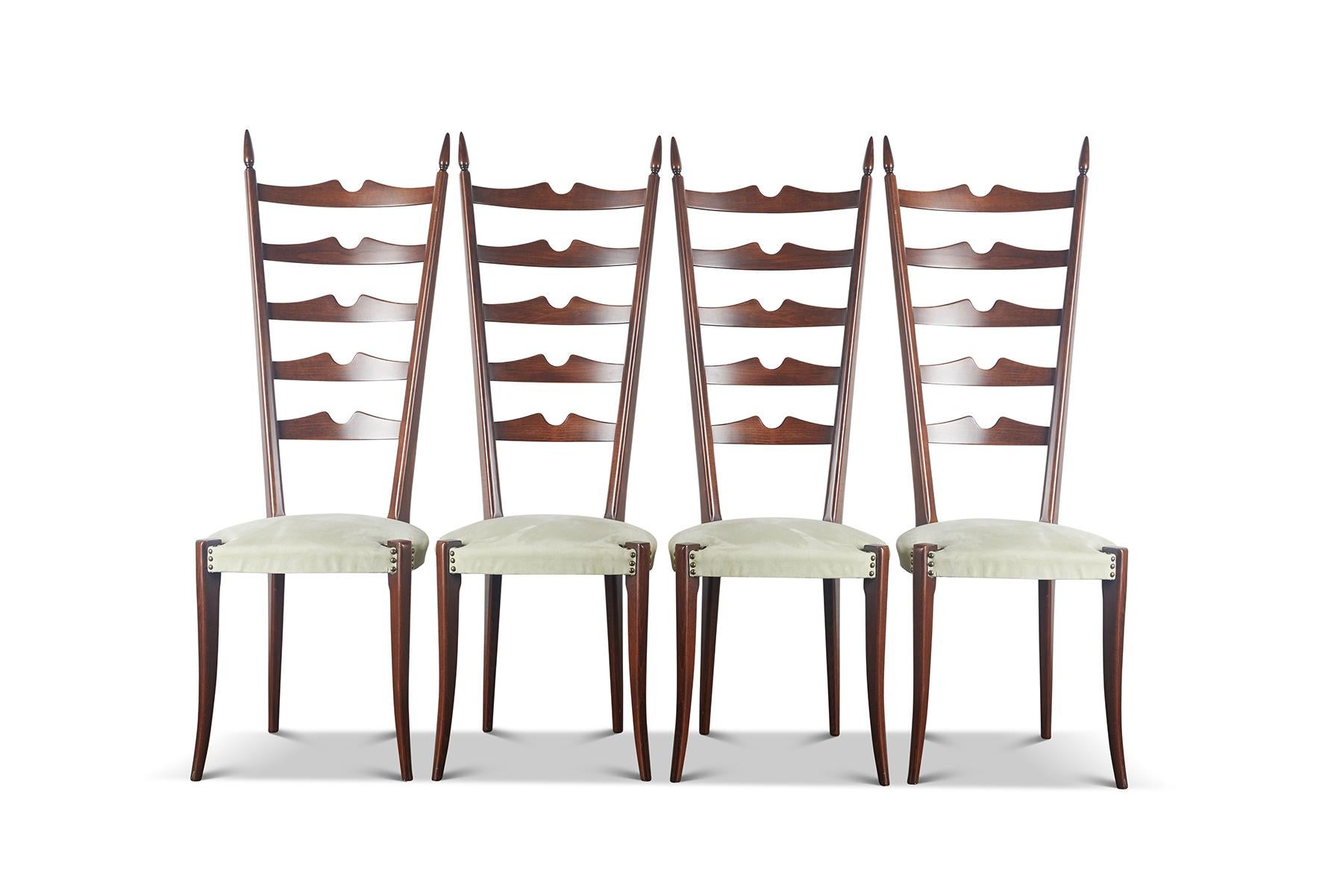 Mid-Century Modern Ensemble de quatre chaises de salle à manger Paolo Buffa Highback Chiavari en vente