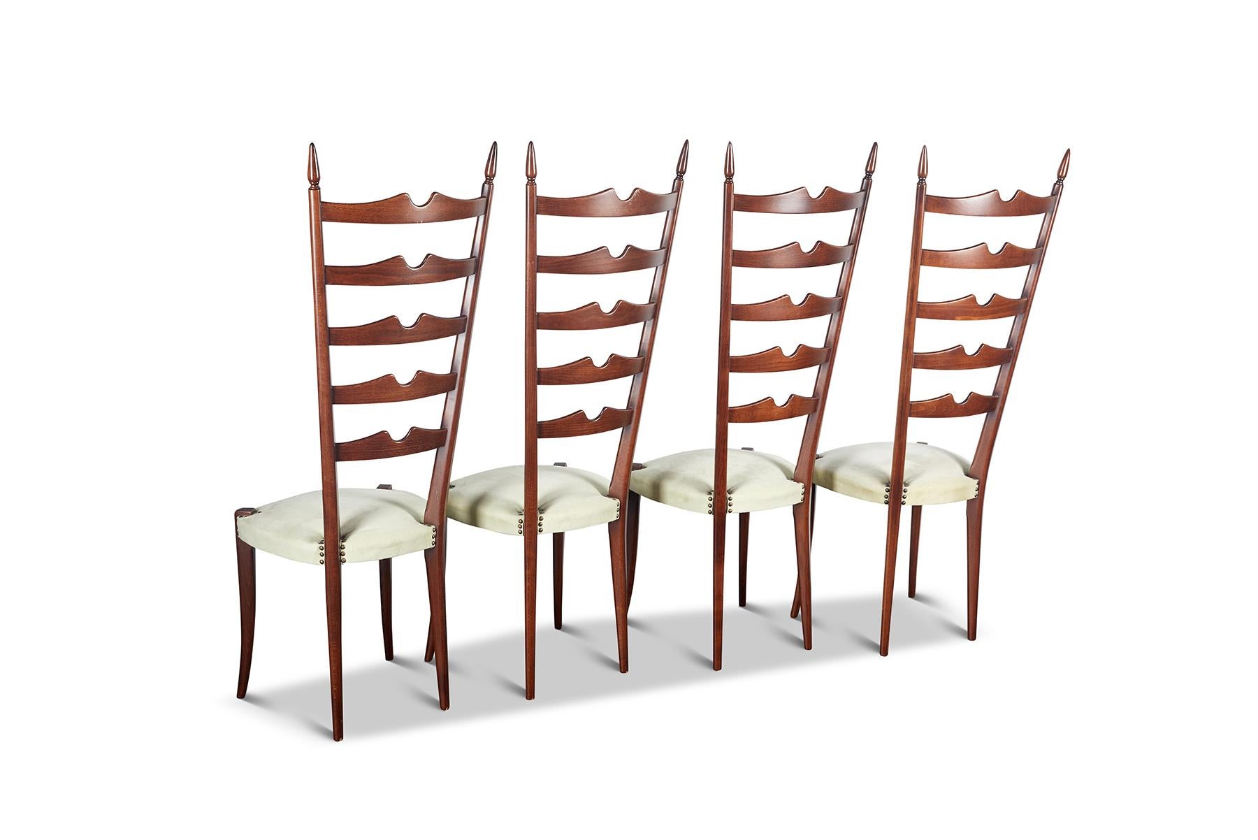 Mahogany Set of Four Paolo Buffa Highback Chiavari Dining Chairs For Sale