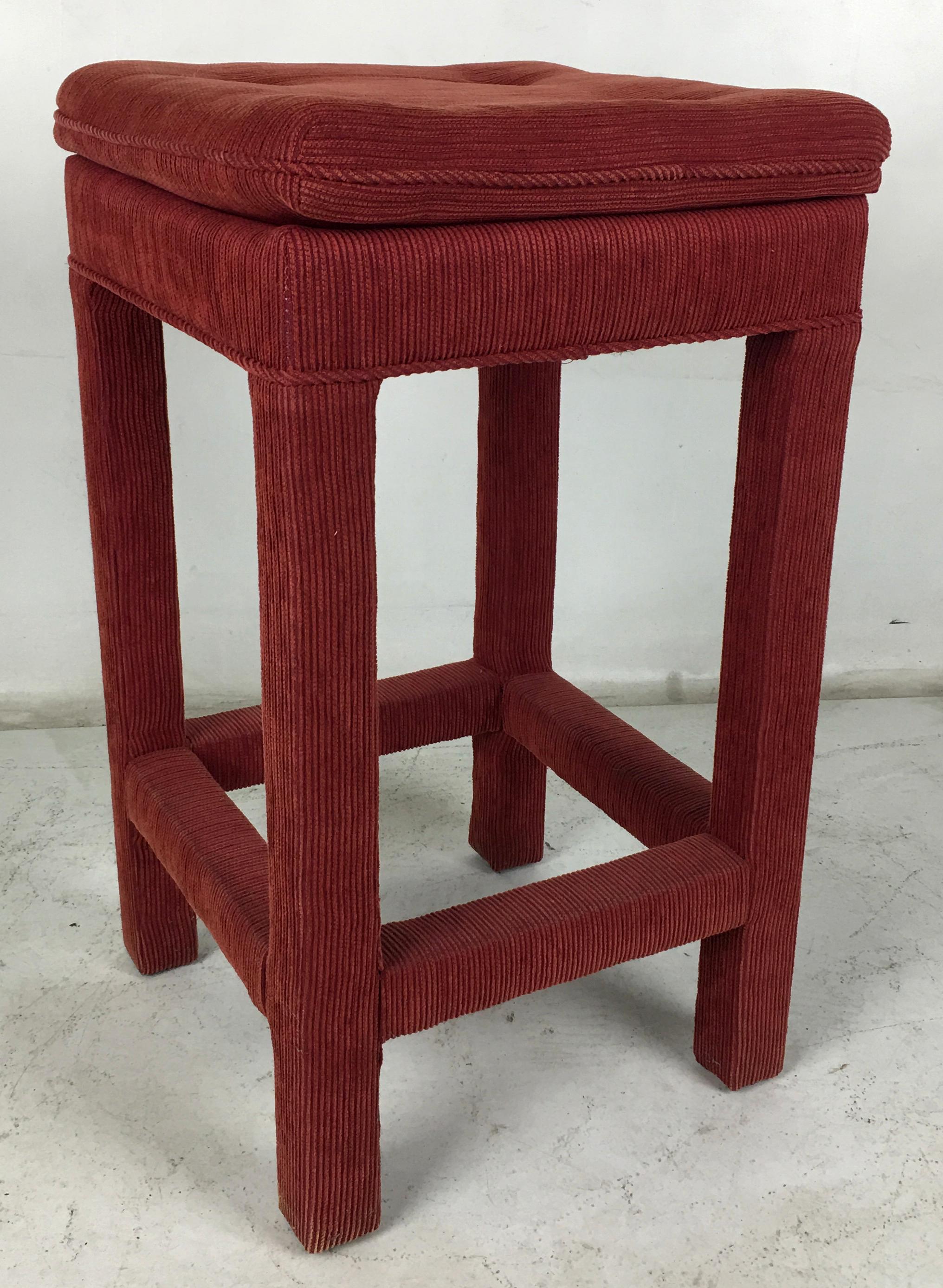 Mid-Century Modern Set of Four Parsons style Bar Stools