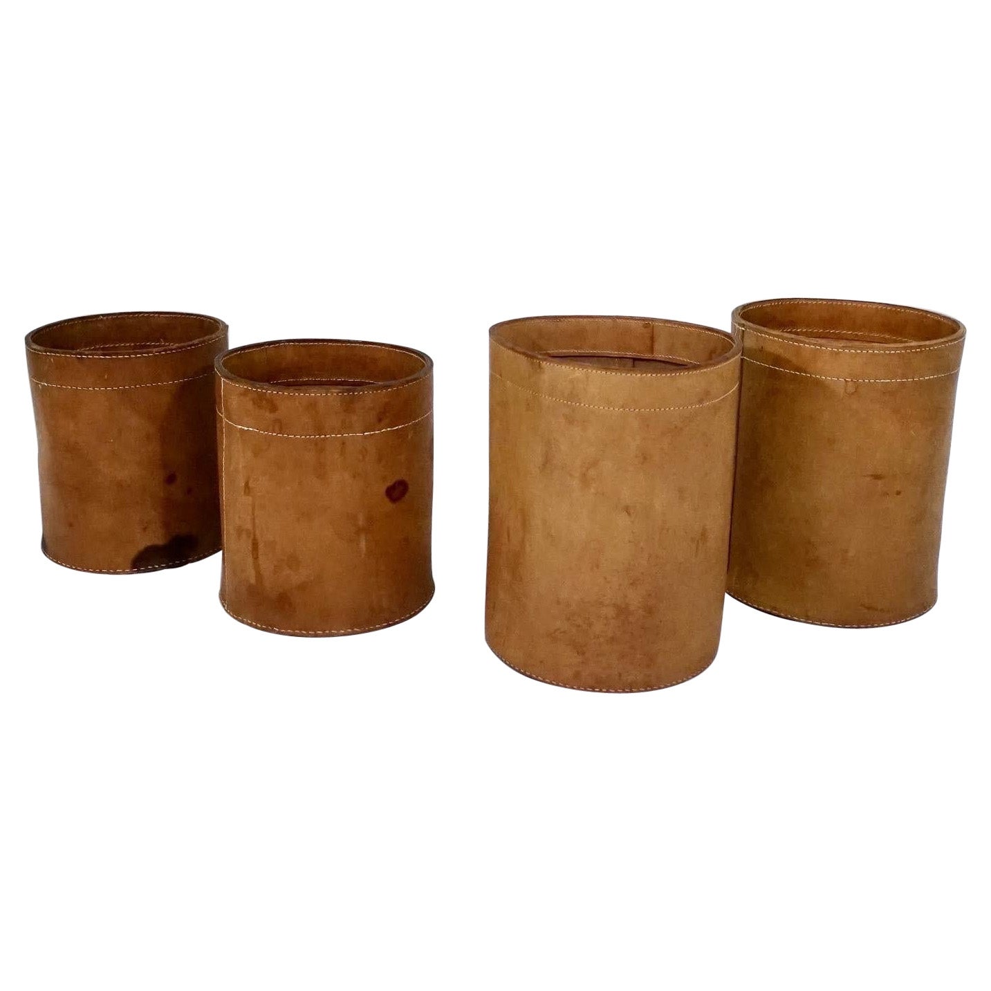 Set of Four Patinaed Leather Waste Paper Baskets Manufactured by Ørskov, 1960’s