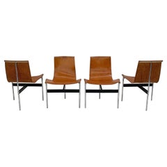 Set aus vier patinierten cognacfarbenen T-Stühlen aus Leder, Katavolos & Littell & Kelley