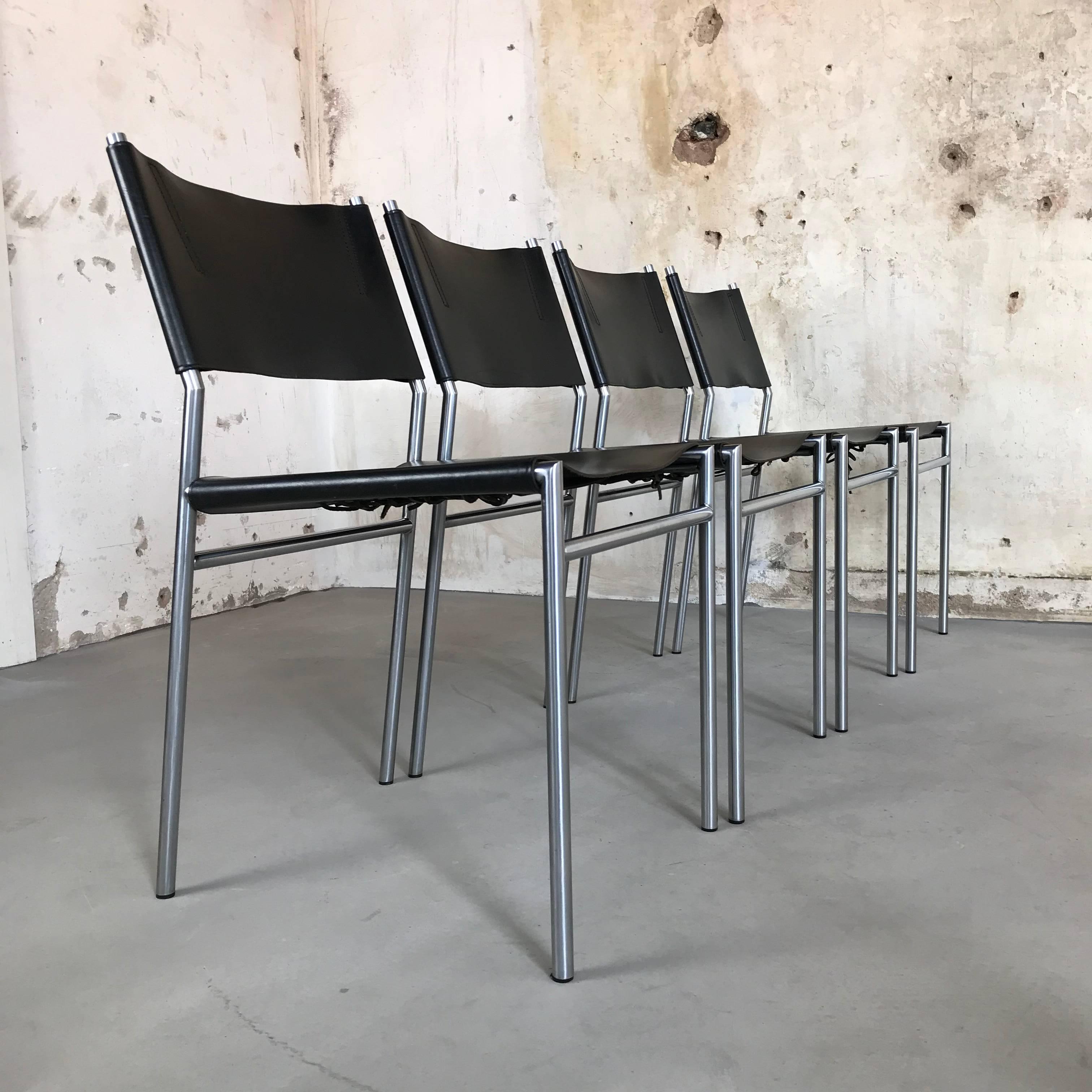 Set of Four Patinated Saddle Leather Chairs, SE06, Martin Visser for 't Spectrum In Good Condition In Enschede, NL