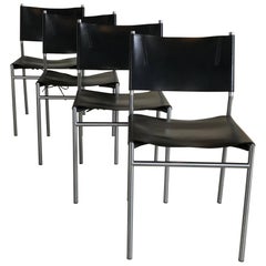Set of Four Patinated Saddle Leather Chairs, SE06, Martin Visser for 't Spectrum