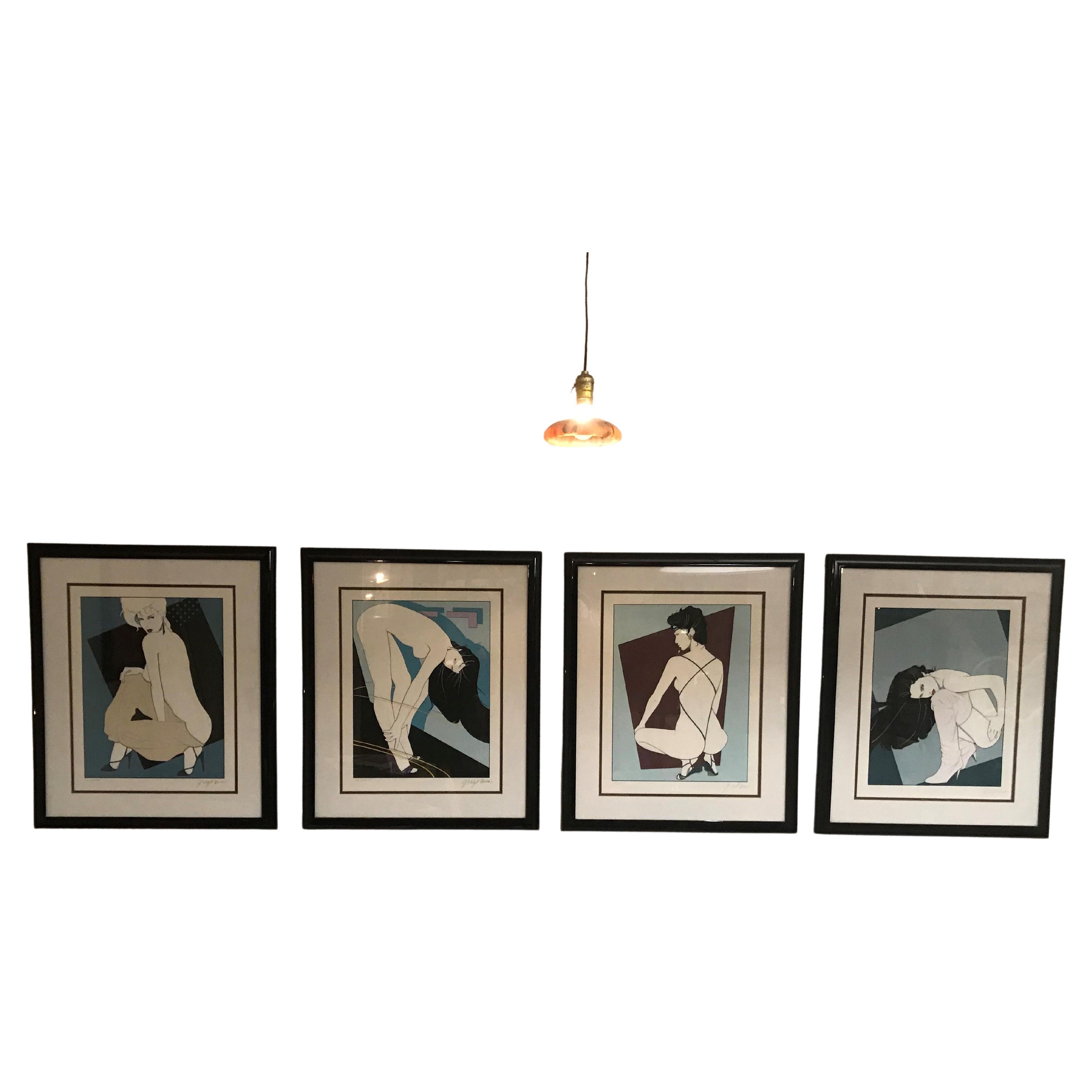 A set of four framed Partick Nagel serigraphy prints from a posthumous edition released through a collaboration between the Nagel estate and Playboy. Titled Playboy Portfolio 1, the LA back story on the series goes … Just prior to his untimely heart