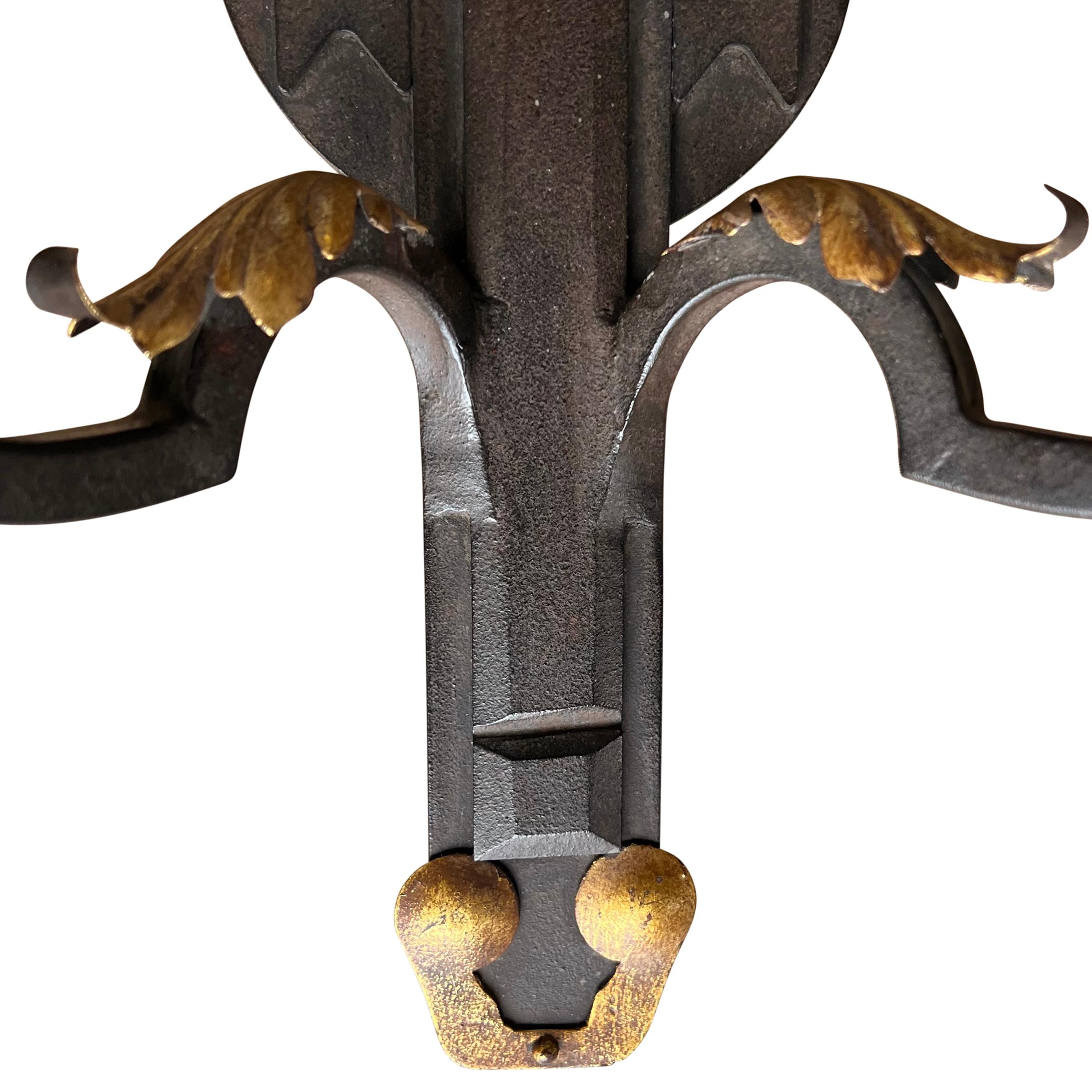 Set of Four Paul Ferrante Wrought-Iron Two-Arm Sconces For Sale 2