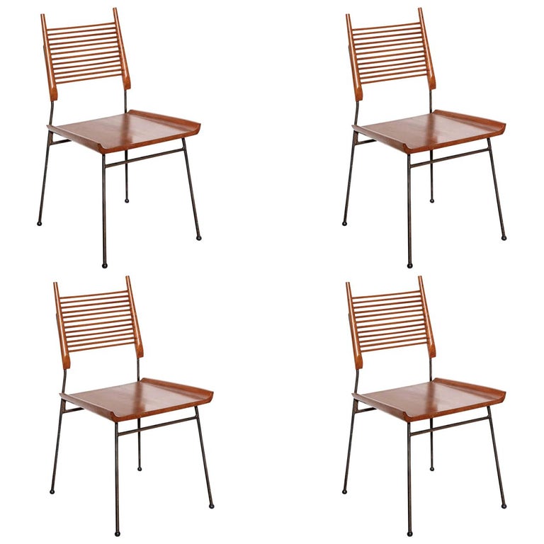 Set of Ten Paul McCobb Maple and Black Iron "Shovel" Chairs, 1950s
