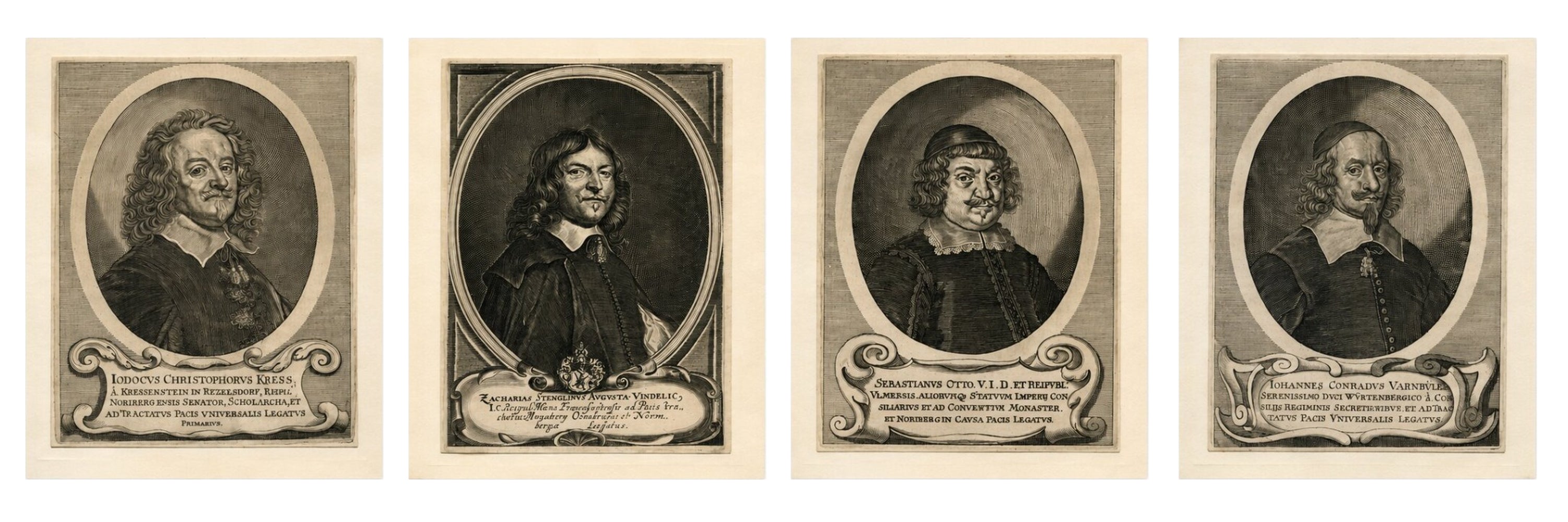 Serie di quattro incisioni raffiguranti i personaggi della Pace di Westfalia, opera di Matthäus Merian II, 1652