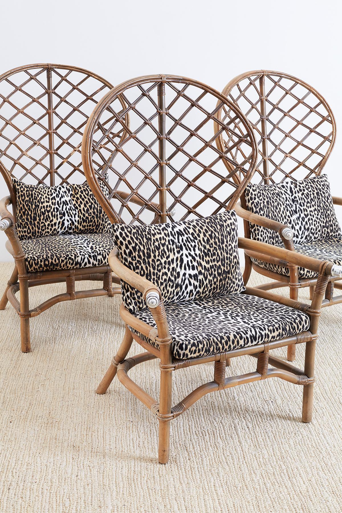 Hollywood Regency Set of Four Peacock Chairs by Ficks Reed